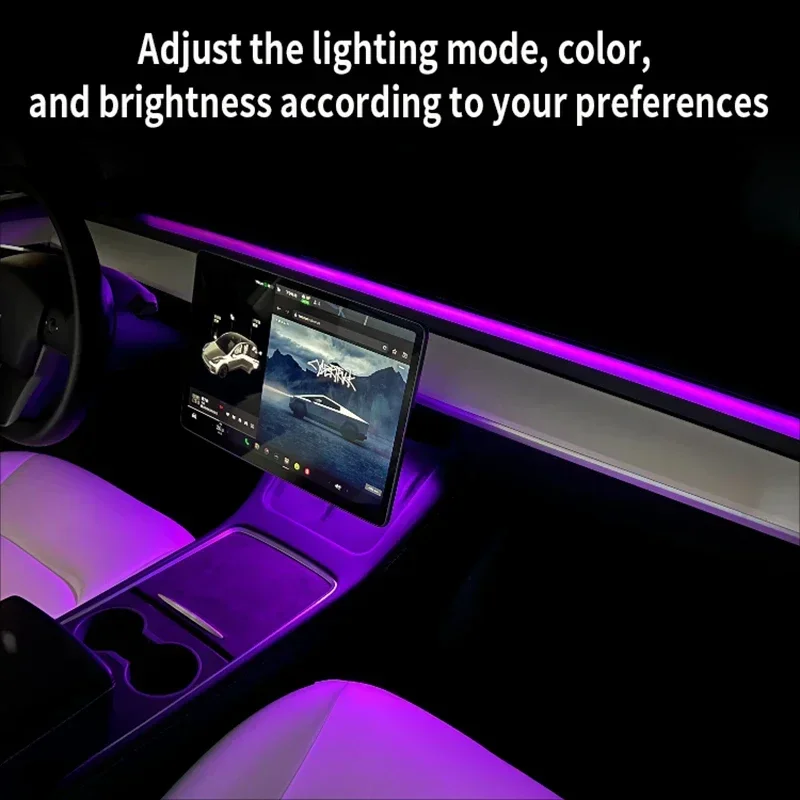 Instrument Panel Ambient Light for Tesla Model 3 Y Wireless Charging LED Atmosphere Light APP Control LED Strips Neon Lighting