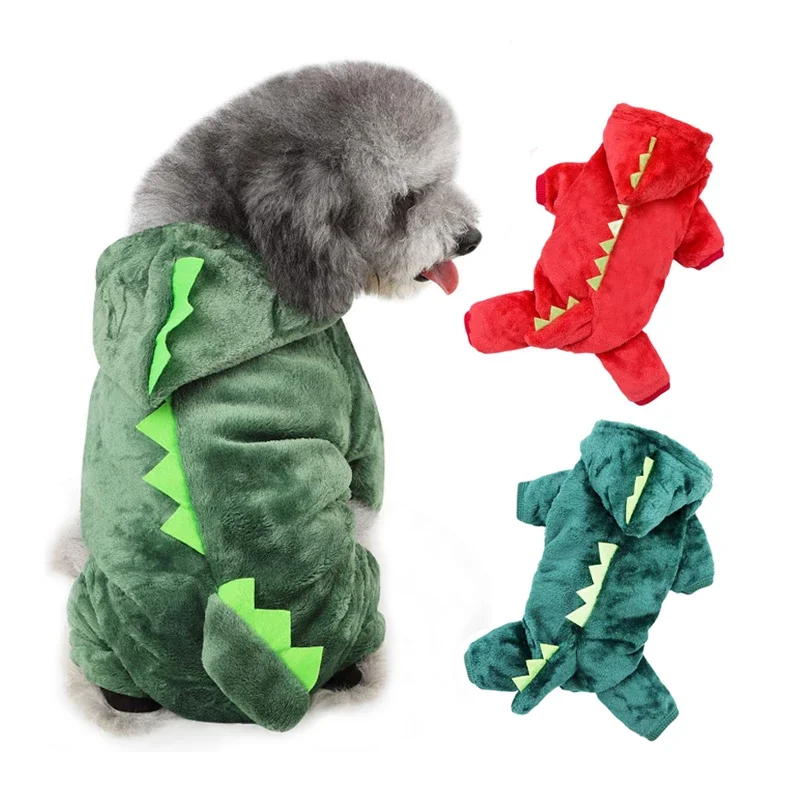 Fleece Pajamas for Dogs, Funny Dinosaur, Designer Clothes for Small Dogs, Warm Overalls for Chihuahua, Yorkie Hoodie Cat Coat