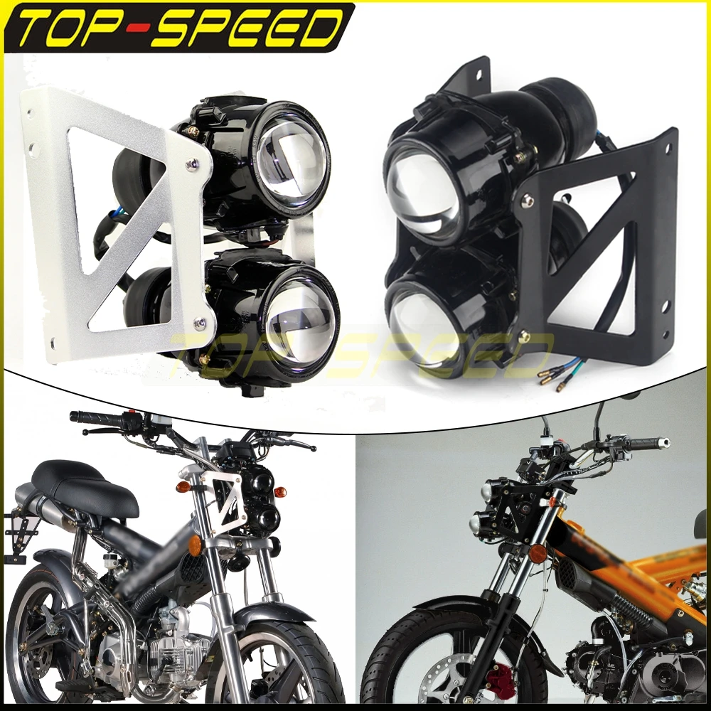 Motorcycles E4 Headlight Twin Stacked Projector Lights Front Running Lamp W/ Bracket For MadAss 50 125 500 Dual Sport Dirt Bikes