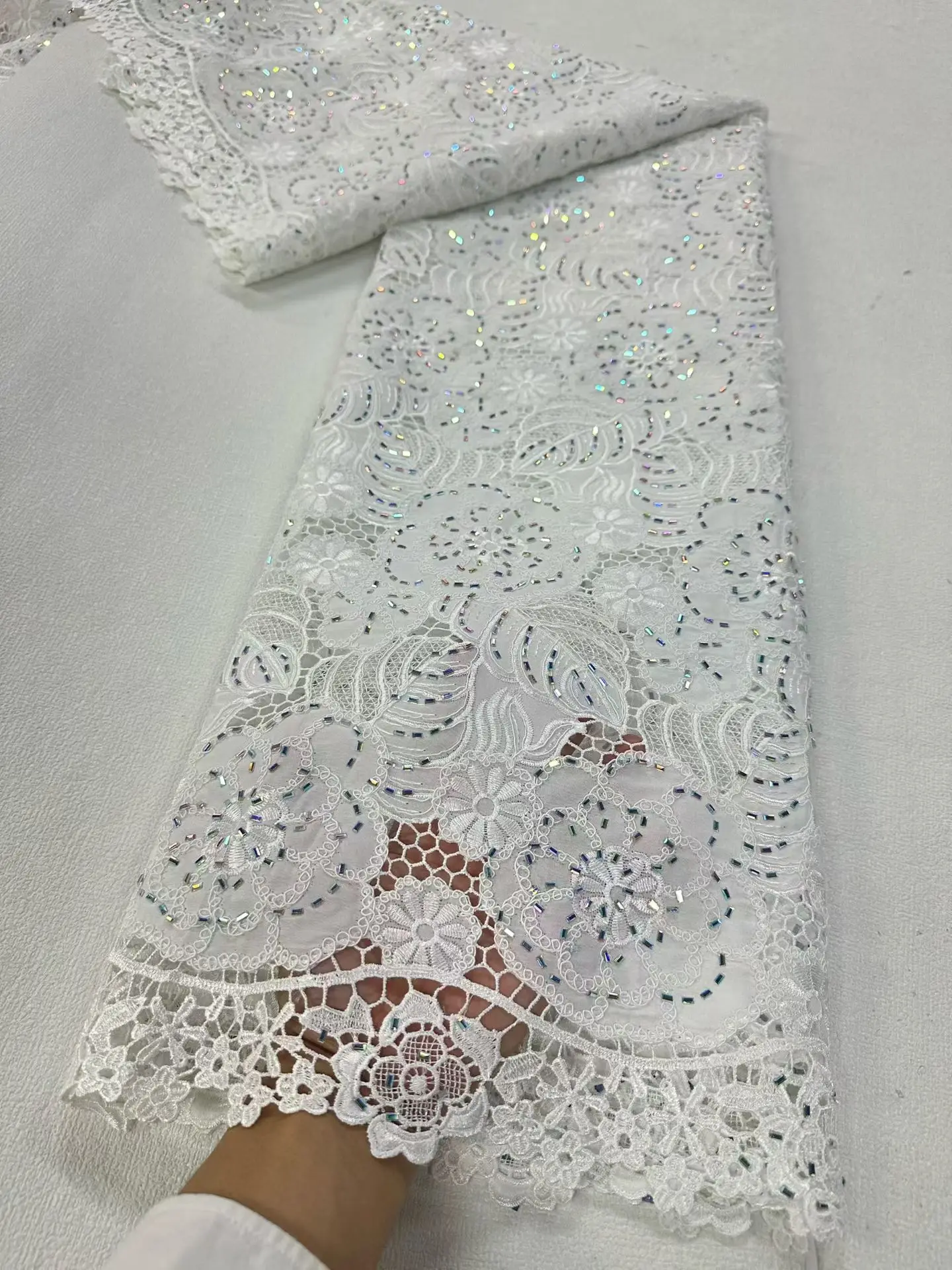 

2025 Africa Nigerian Sequins for Wedding Dress Chiffon Tulle Lace Fabric High Quality Party Guipure Sewing cotton 5Yard JL524