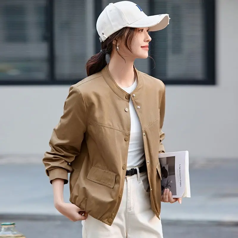 

Korean Style Baseball Jacket For Women 2025 Spring Autumn Casual Stand Collar Long Sleeve Streetwear Coats Female Top