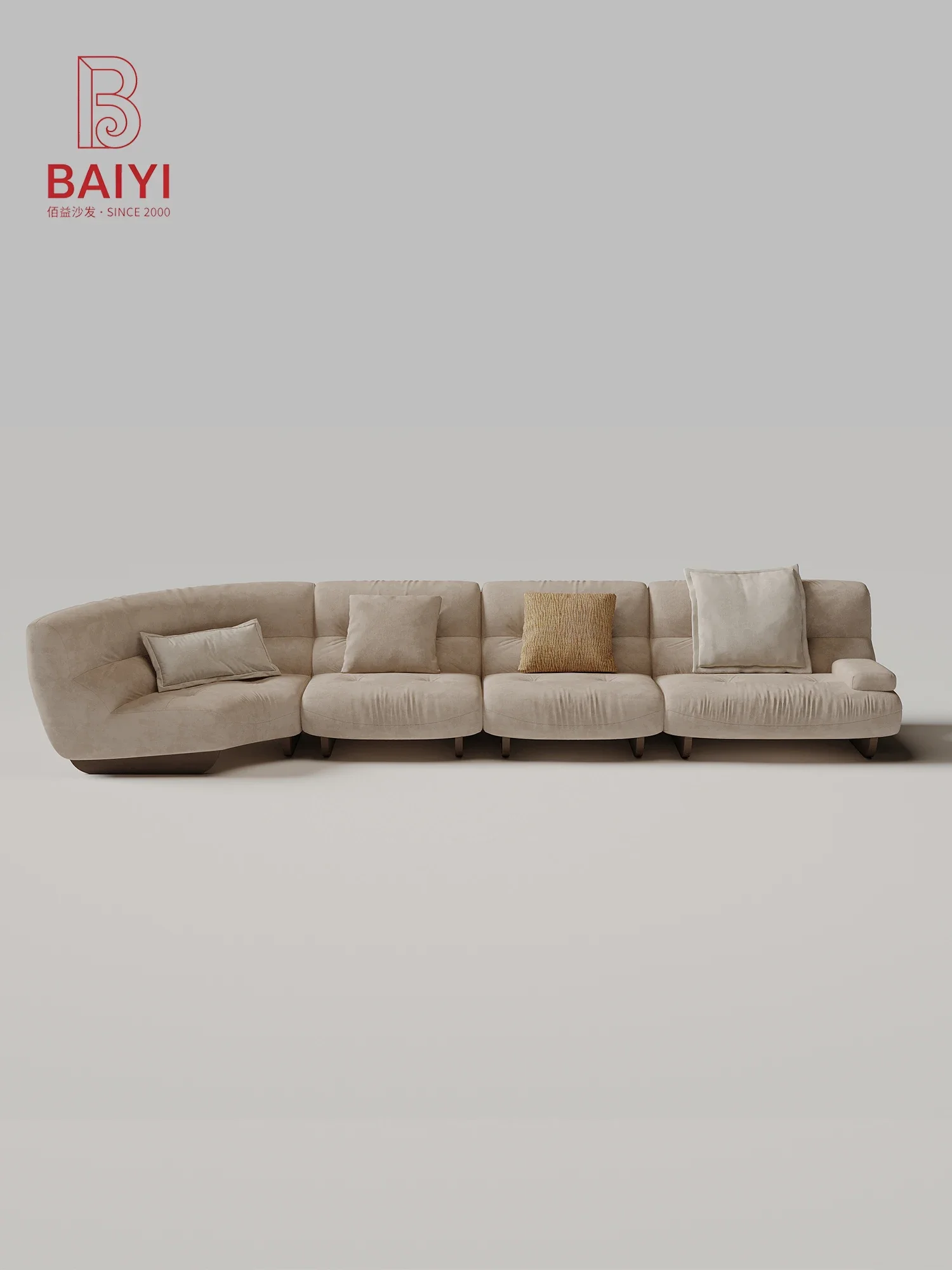 Three Tone Modular Sofa Ivory Olive And Sand Tufted Upholstery Curved End Module Bolster Pillow For Living Room Villa Bedroom
