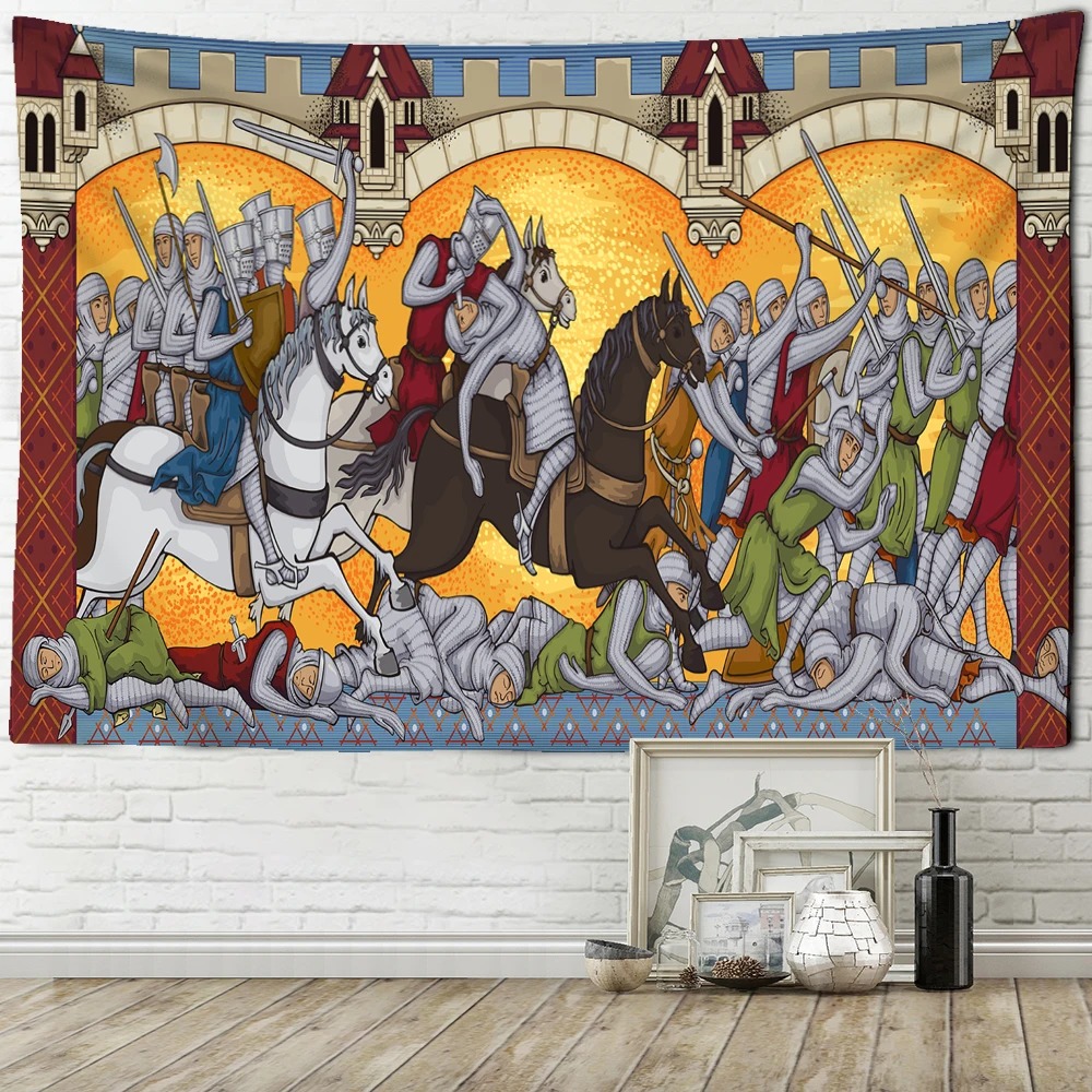 Medieval Warrior Tapestry Wall Hanging Old Culture Printed Hippie   Covering Home Decor Vintage  Aesthetics