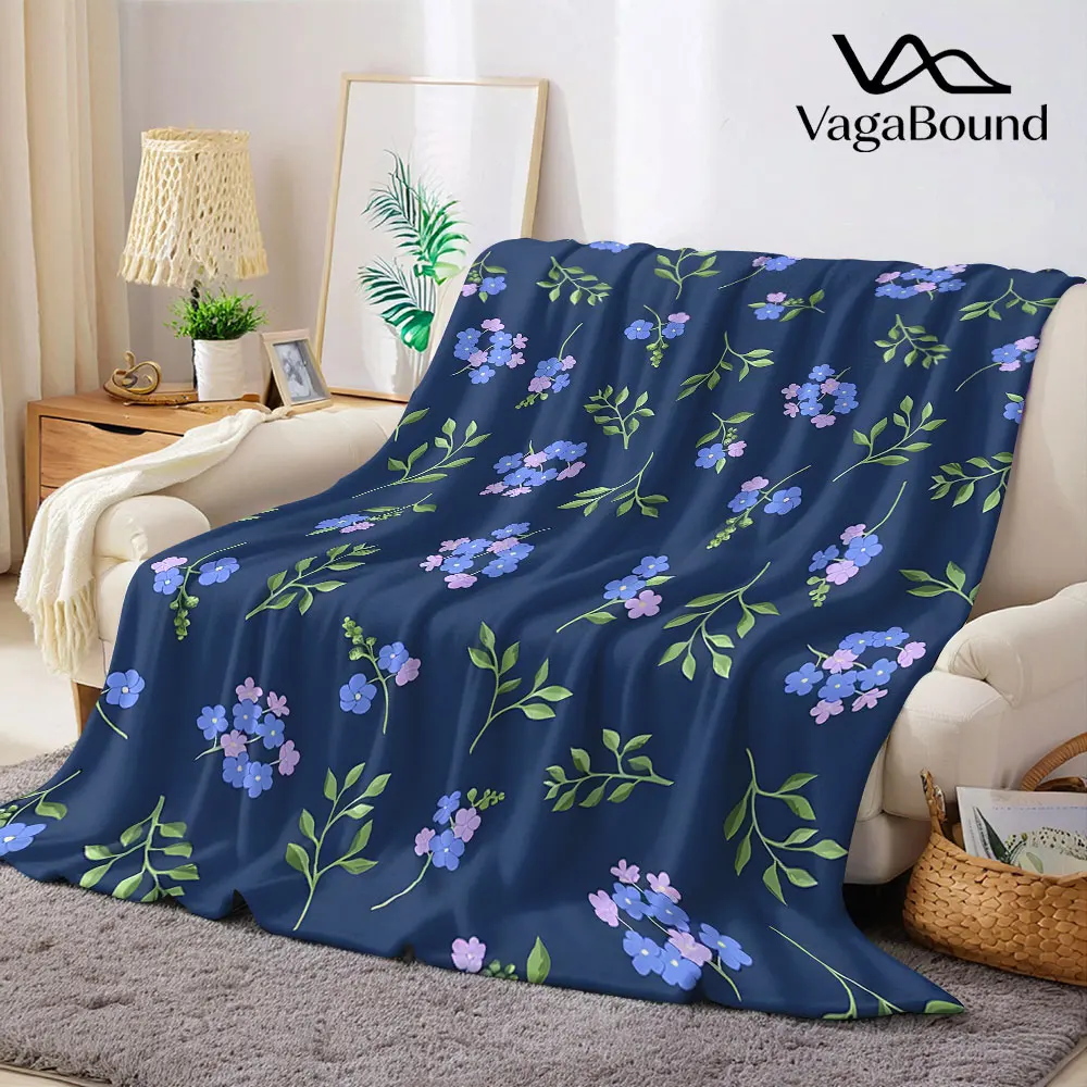 navy blue forget me not Flannel Blanket Warm Soft Halloween Christmas Decorative Couch Warm Cozy All-Season Gift