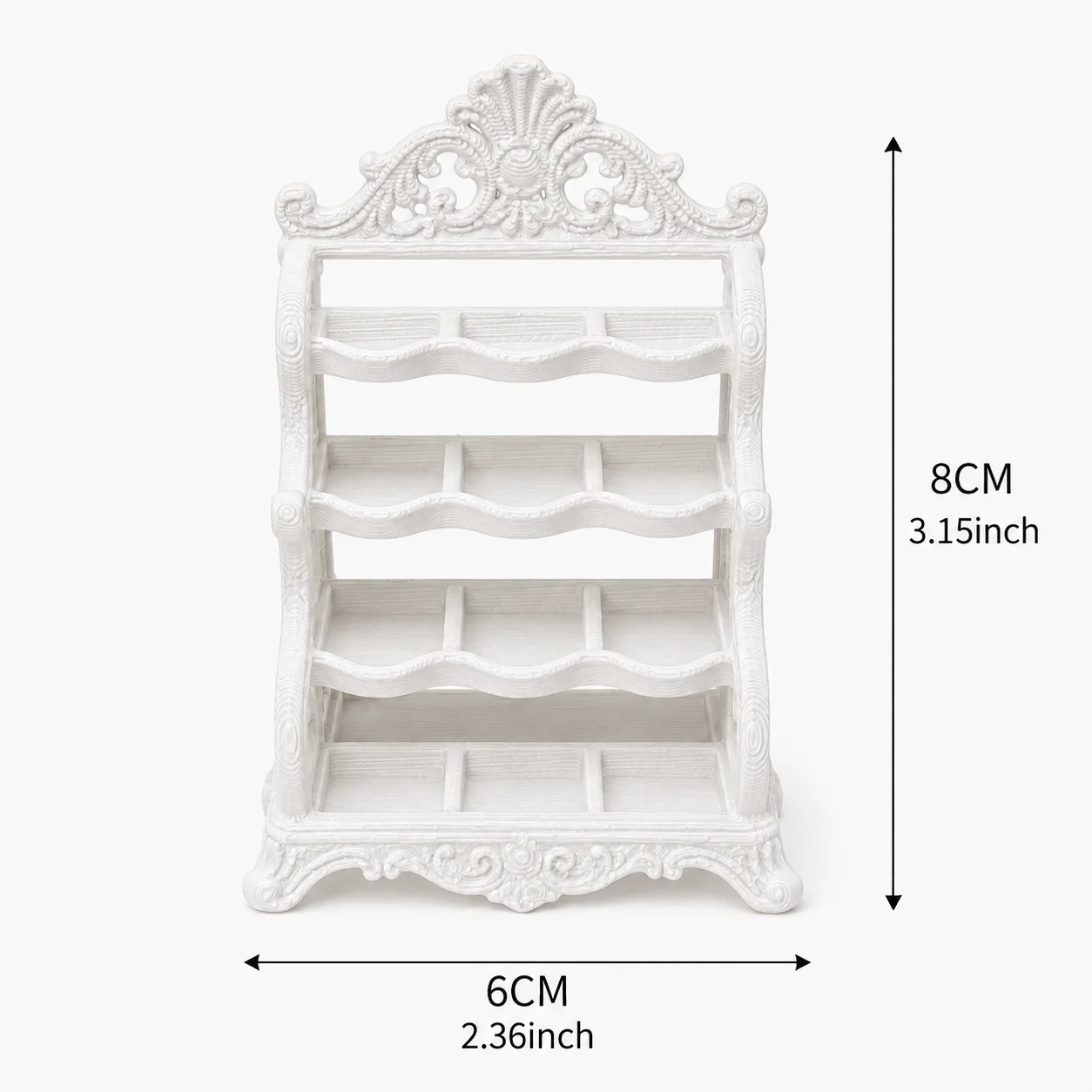 Miniature carved shelves, four-layer compartmentalized storage rack, dollhouse entrance furniture decorative accessories. view 6