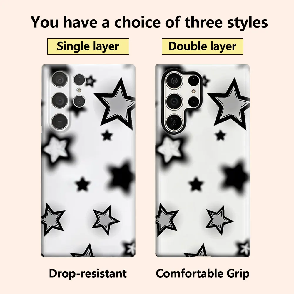 Grayscale Stars Sketch Phone Case for Samsung Galaxy S26 S25 Ultra S24 S23 Ultra Plus Shockproof Double layer tough Back Cover