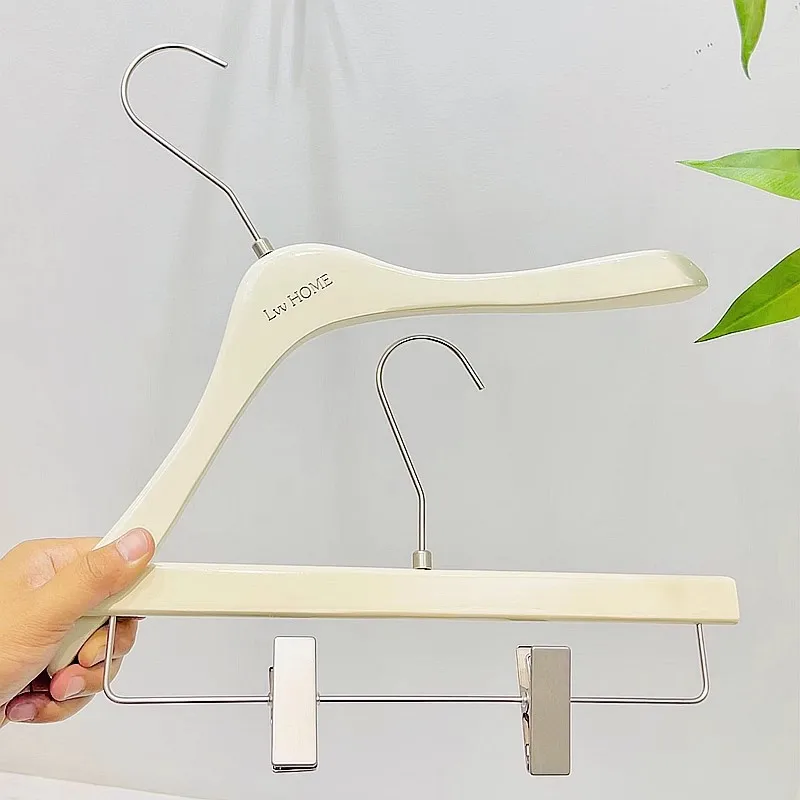 

Milk white solid wood hanger clothing store special clothing non-slip wooden wooden clothing hanging support pants clip