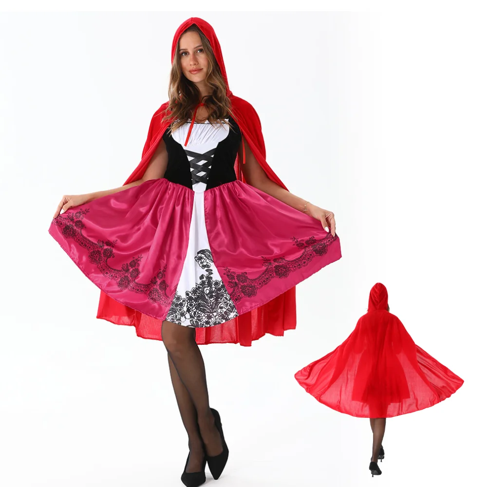 Rotkäppchen Moderne Version Bühnenkostüm mit Schal, Erwachsene Mädchen Persönlichkeits-Cosplay-Spieluniform