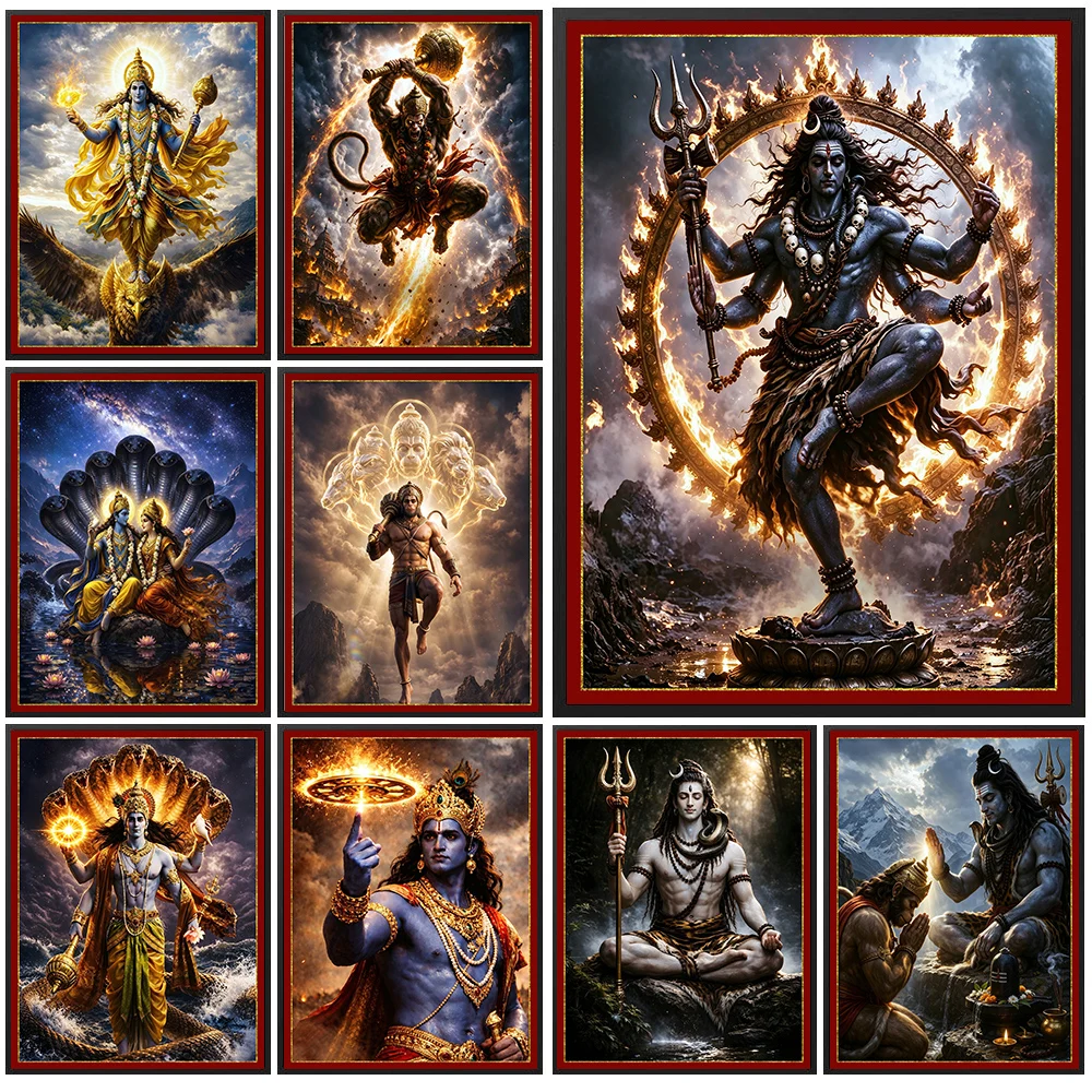 Lord Shiva Nataraja Canvas Print, Hindu Deity Wall Poster, Indian Mythology Religious Art, Meditation Room Spiritual Home Decor