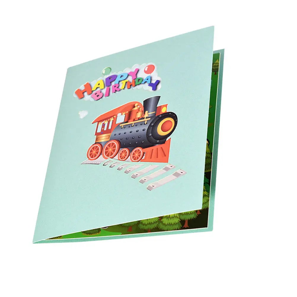 

1Set 3D Three-Dimensional Train Birthday Card Handmade Greeting Card Beautiful Decorative Paper Gift for Custom Writing