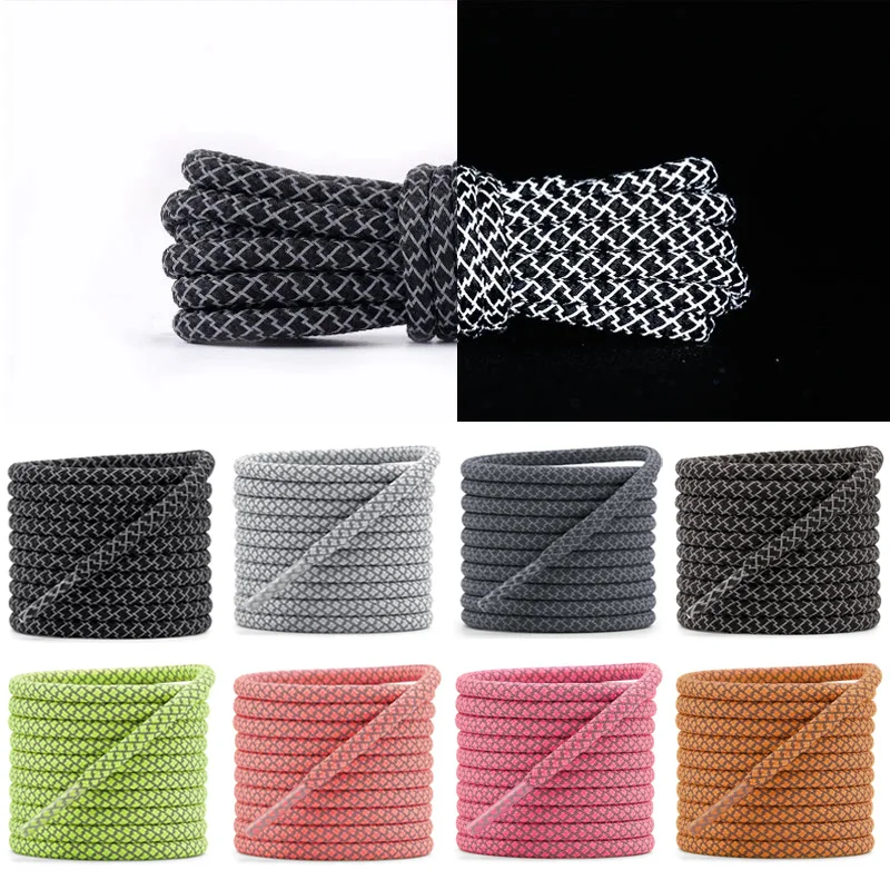 Sturdy Reflective Round Boot Shoelaces, High Visibility Heavy‑Duty Laces for Hiking Boots, Sneakers, Night Safety Shoe Strings