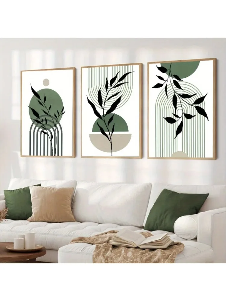 3 pièces vert sauge Boho mur Art vert noir Beige abstrait milieu du siècle affiche moderne botanique salon chambre décoration murale