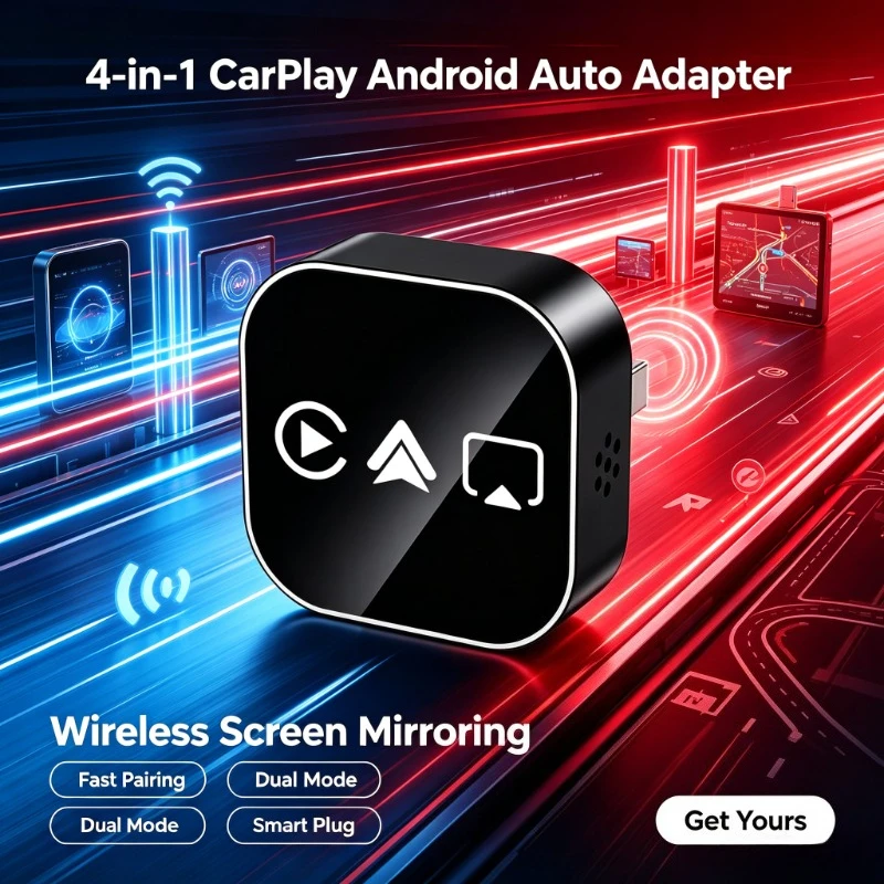 Road Trip In-Car Media Link, 2026 Upgraded 4-in-1 Adapter, Bluetooth Wireless Mirroring Plug-and-Play for Vehicles