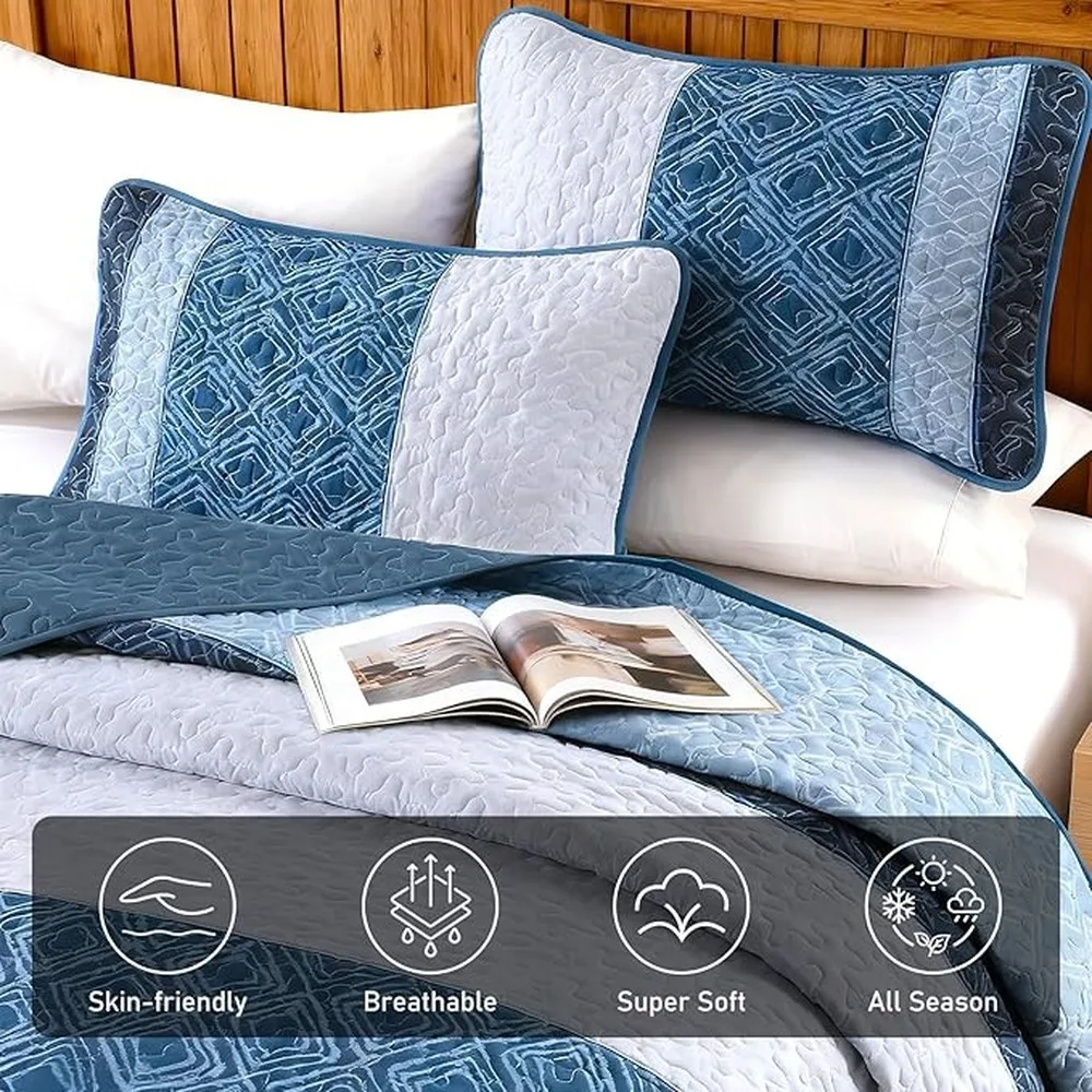 Modern Blue Quilt Bedding Set Bohemian Quilt Soft Bedspreads Queen Size Children Rooms And Guests