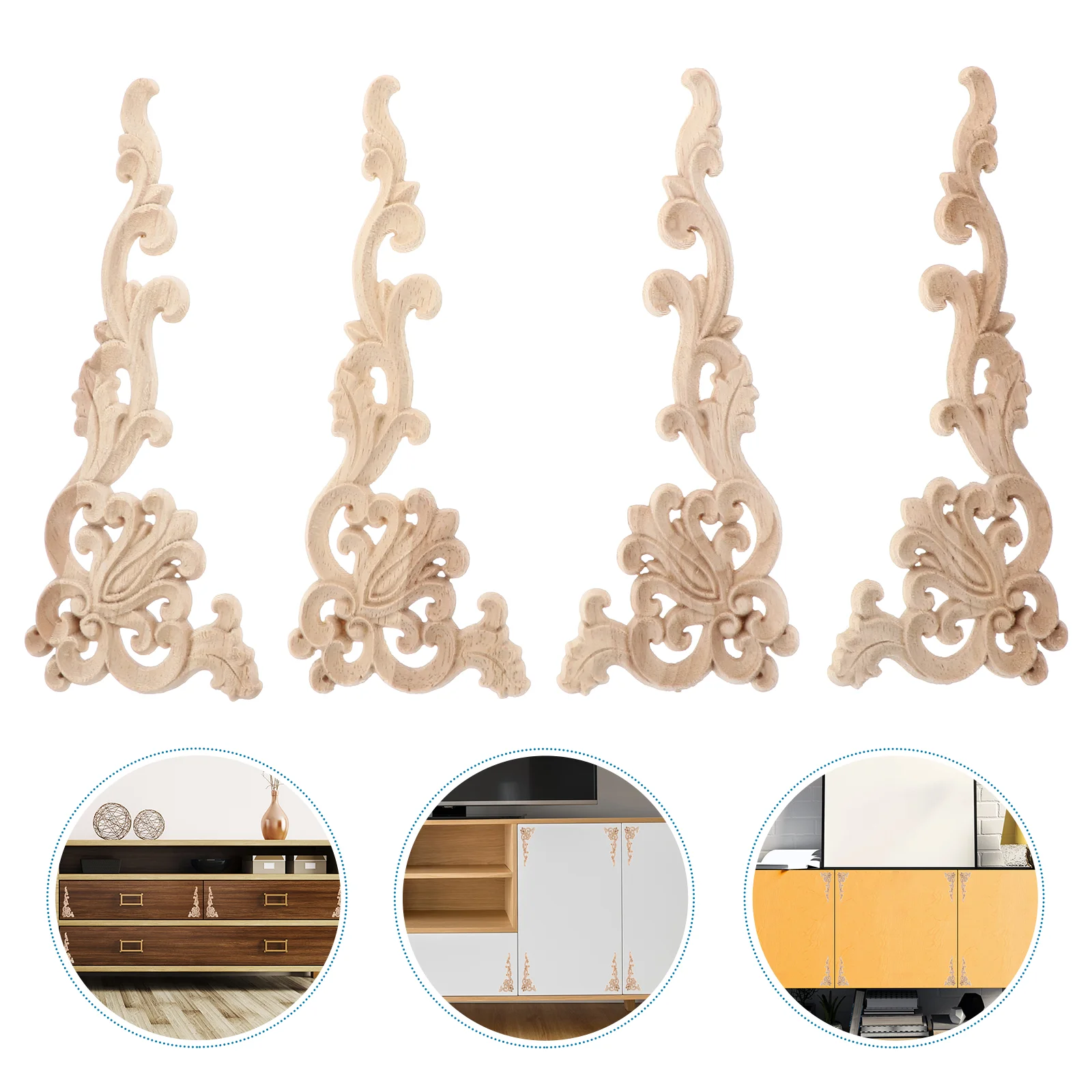 4 Pcs Wood Carving Decals Practical Home Decoration Wooden Applique Chinese Style Carved Onlay Stylish