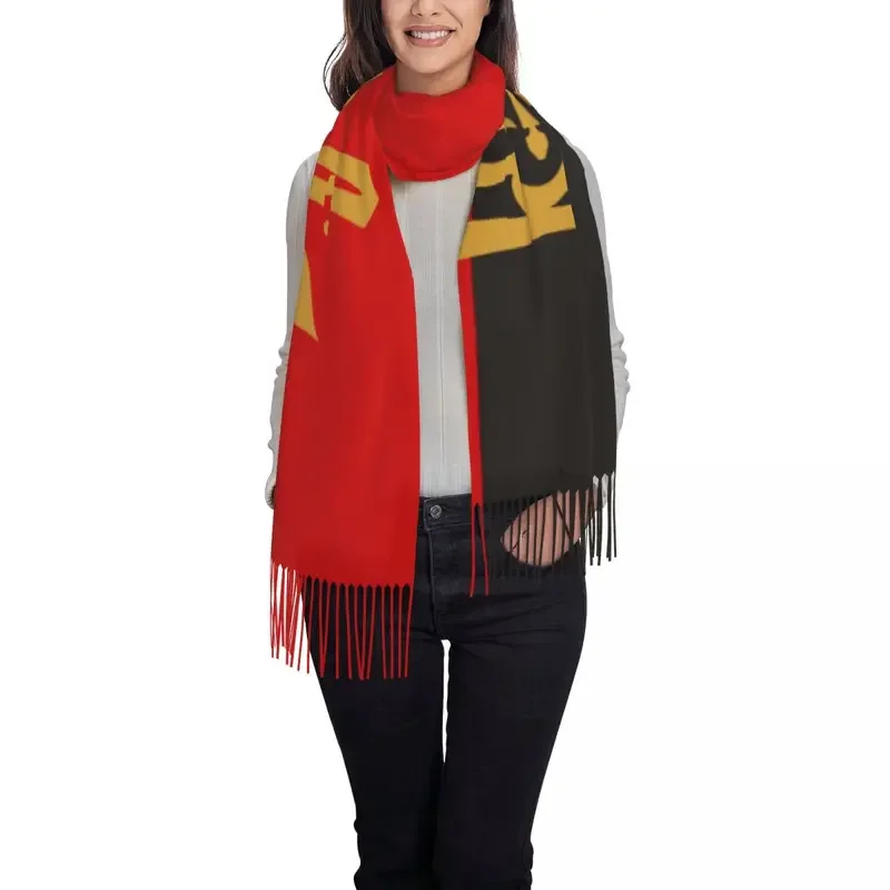 Female Large Stylized Tryzub And Red Black Scarves Winter Fall Thick Warm Tassel Shawl Wraps Coat Of Arms Ukraine Scarf