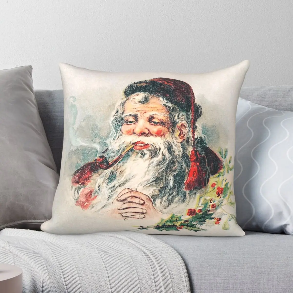 Santa Claus Mcloughlin Brothers Square Pillowcase Polyester Linen Velvet Pattern Zip Decorative Pillow Sofa Seater Cushion Cover