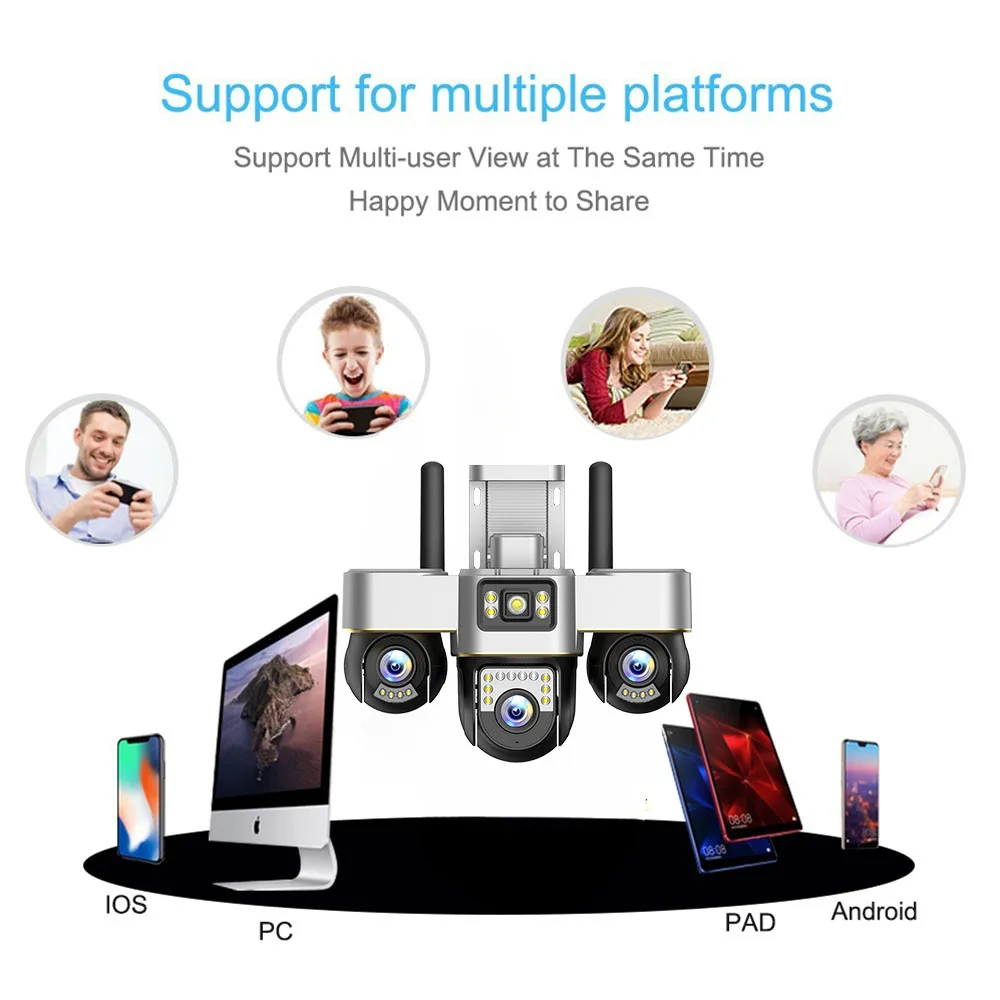 V380 PRO Three PTZ Lens 4G IP Camera HD 15MP Outdoor Waterproof CCTV Night Vision Two-Way Audio PIR Human Detection Camera  CCTV