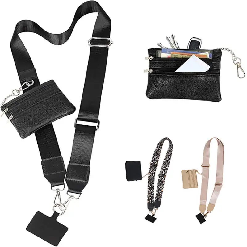 Adjustable Mobile Phone Strap With Zippered Wallet Anti-lost Crossbody Cell Phone Lanyard Card Gasket For Women Bag Accessories