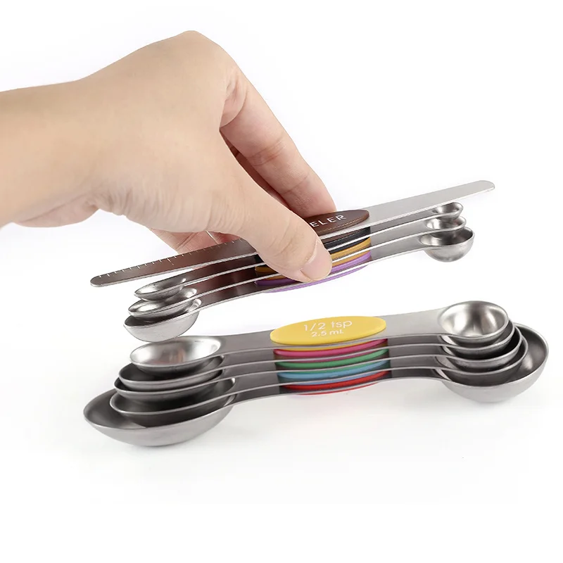 9PCS Stainless Steel Double Head Measuring Spoons Magnetic Measurement Teaspoon Tablespoon for Dry and Liquid Ingredients