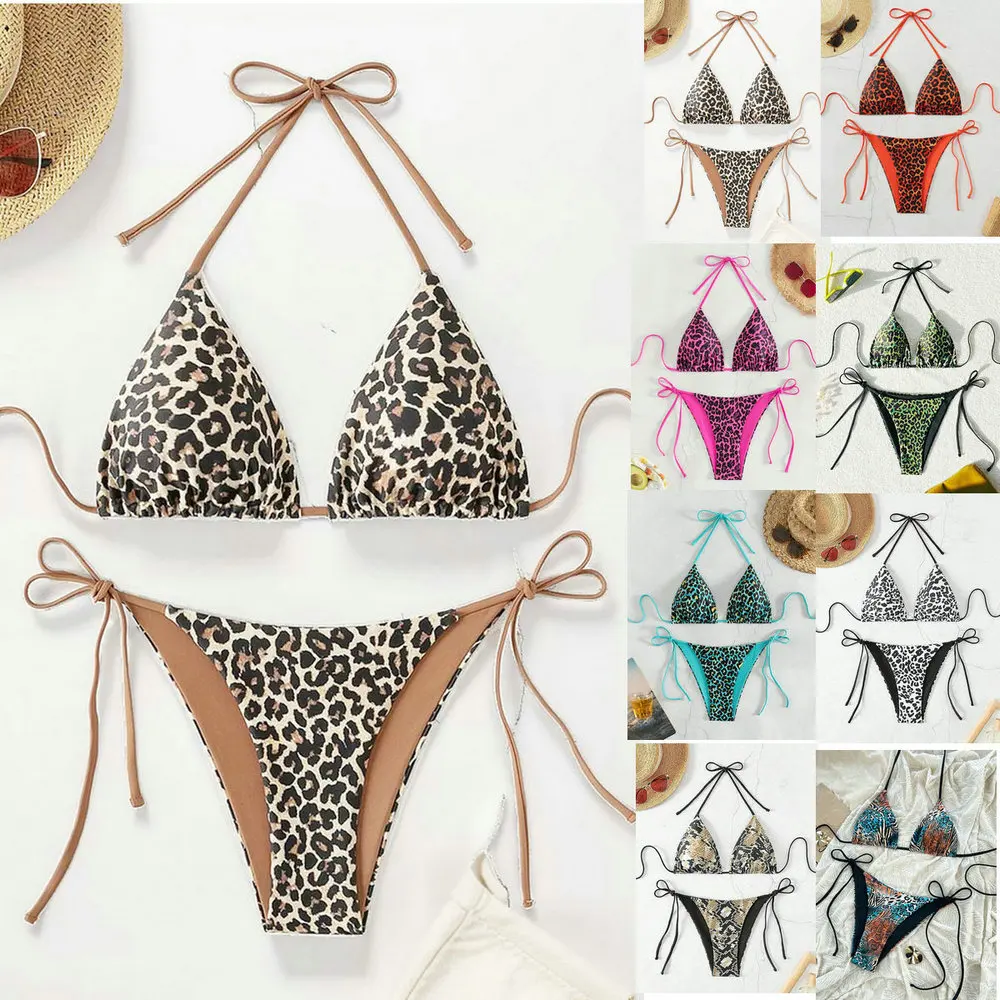 

Chic Leopard Print Micro Bikini Women 2 Piece Swimsuit Halter Triangle Thong Lace Up Bikini Set 2025 New Summer Sexy Beachwear