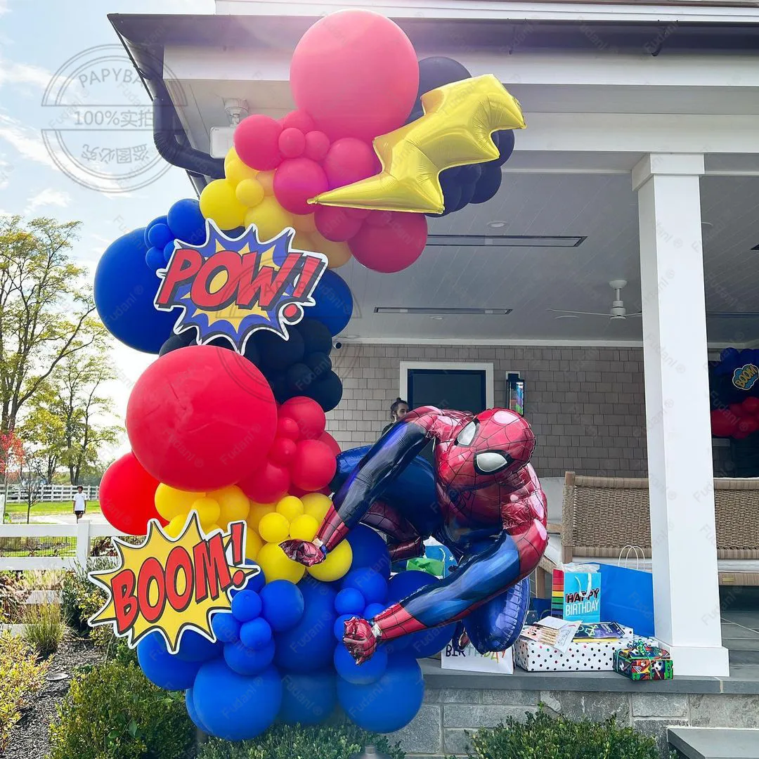 87pcs Spiderman 3D Giant Foil Balloons Arch Garland Kit Black Number Balloon Kids Boys Birthday Party Decors Age 1-9 Party Decor