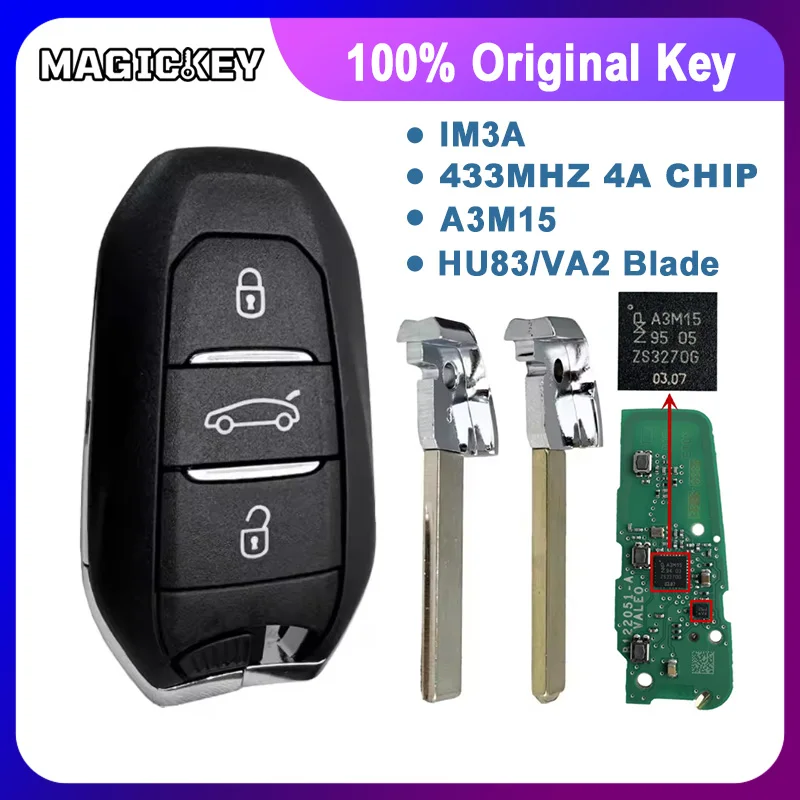 

3 Buttons A3M15 Original Proximity Smart Remote Key FOB 434 MHz IM3A HITAG AES 4A Chip For Citroen P-eugeot For DS O-pel