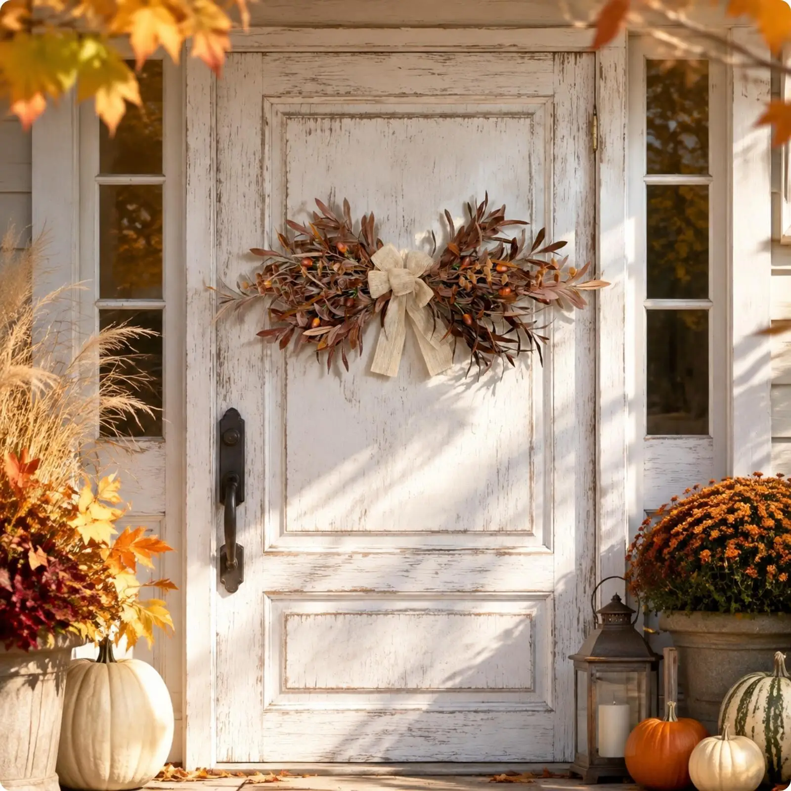 Plastic Olive Fruit Wreath Hanging Decoration for Door Wall Fall Seasonal Artificial Leaf Branch Garland for Home Entryway
