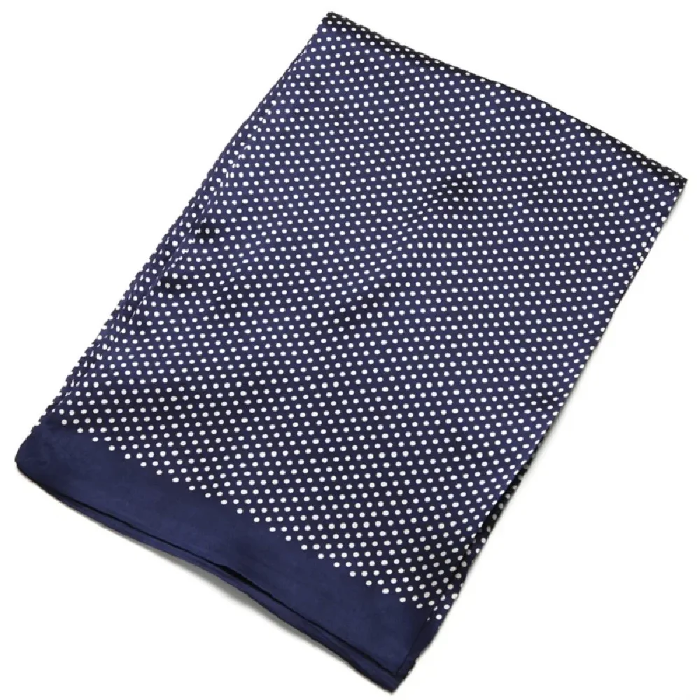 Men\'s 100% Mulberry Silk Scarf  Polka Dot Double Layer Long Neckerchief Cravat Office Travel Blue