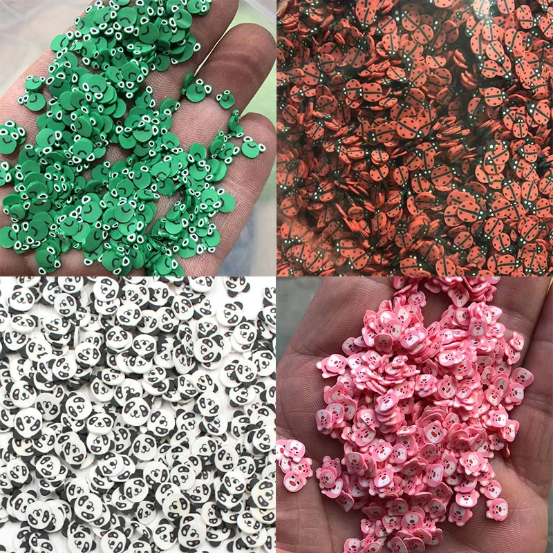 50g/Lot 5mm Panda Frog Bear Ladybird Clay Slices Animal Sprinkles for DIY Crafts Filling Accessories