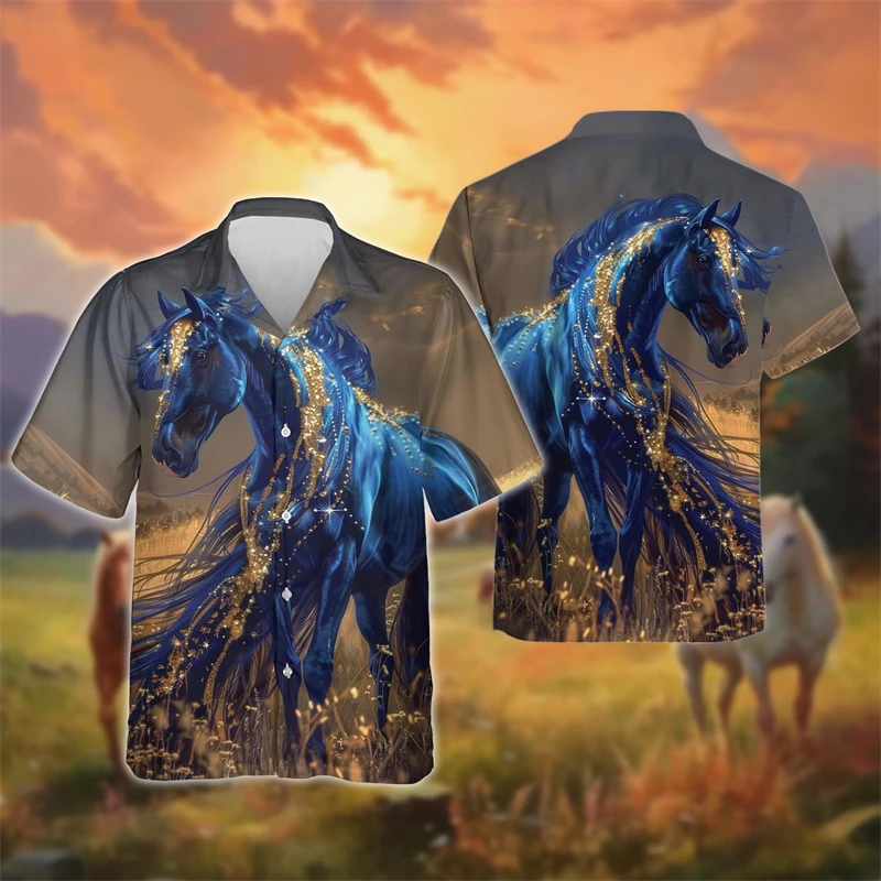 Mens Designs Clothing 3D Printed Cattle Horse Shirt Oversized 2024 Travel Hawaii Beach Hawaiian Harajuku Farm Animals Male Tops