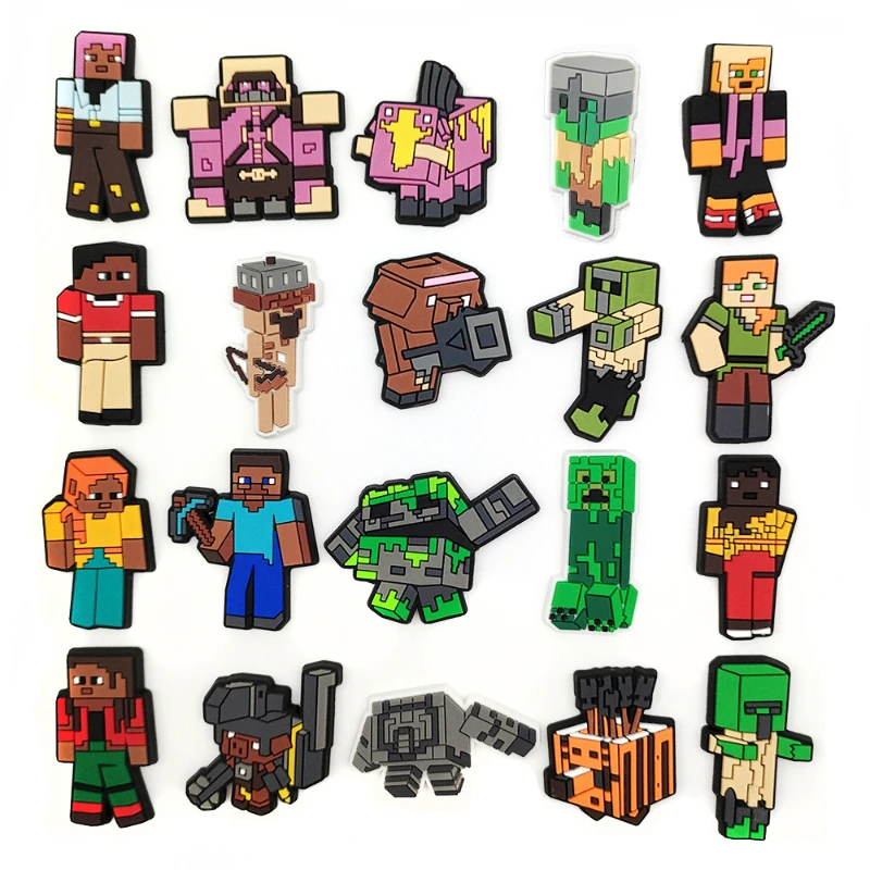 Nieuwe grappige pixel game cartoon schoenbedels voor klompen DIY PVC schoen decoraties verwijderbare schoensluiting Pasen feestcadeaus - afbeelding 1