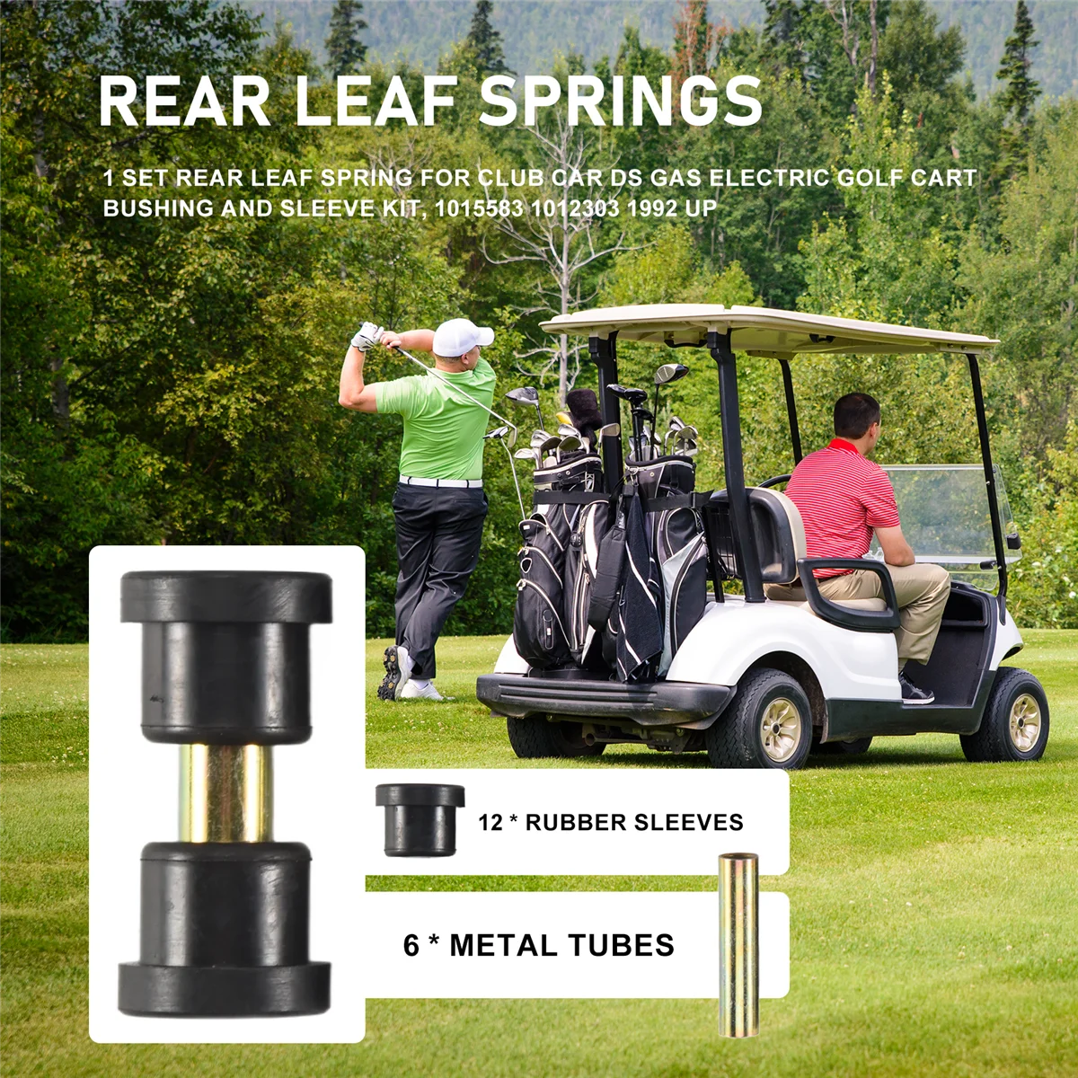 A56XQ 1 Set Rear Leaf Spring for Club Car DS Gas Electric Golf Cart Bushing and Sleeve Kit, 1015583 1012303 1992 Up
