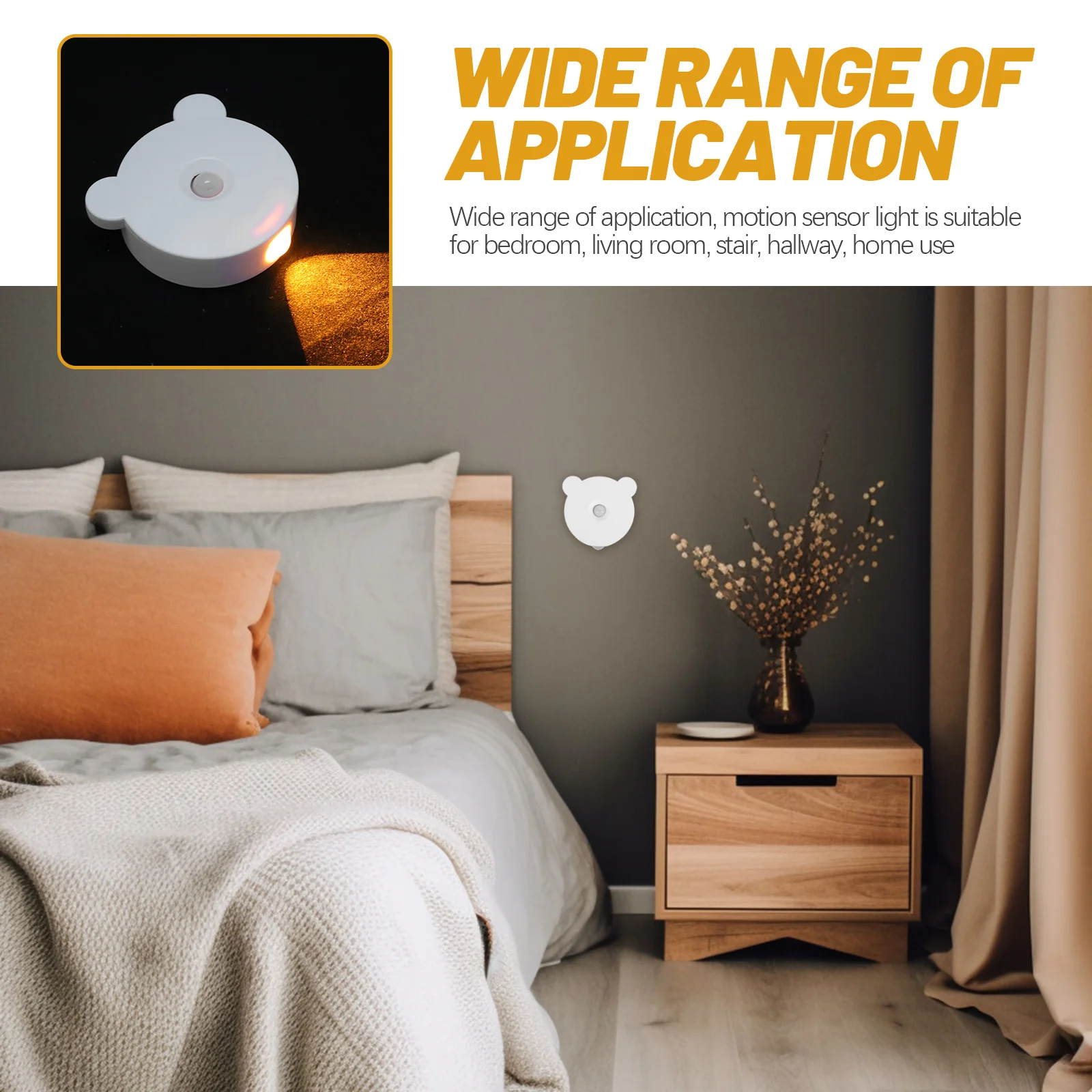 

Motion Sensor Night Light Small USB Rechargeable Cute Bear Head Night Lamp Portable Human Body Sensor Light for Bedroom Living