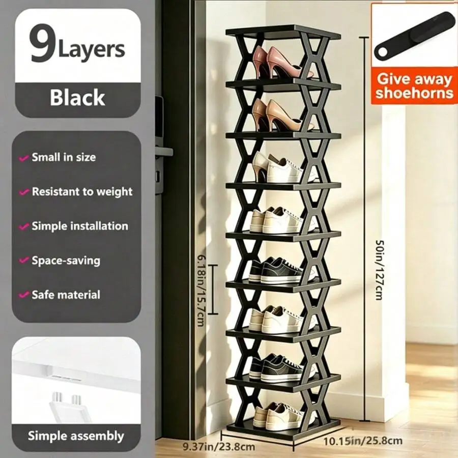 1pc Removable6/ 9 Tier Shoe Rack, Space Saving Folding Shoe Rack For Home And Dormitory, Hallway, Living Room - Separate Narrow