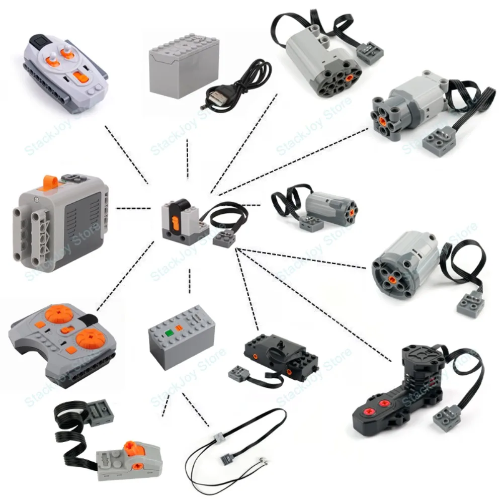 Kit de motor de trem moc servo, caixa de bateria, controle remoto ir, peças de funções de energia de luzes led para criações de blocos de construção técnicos inteligentes