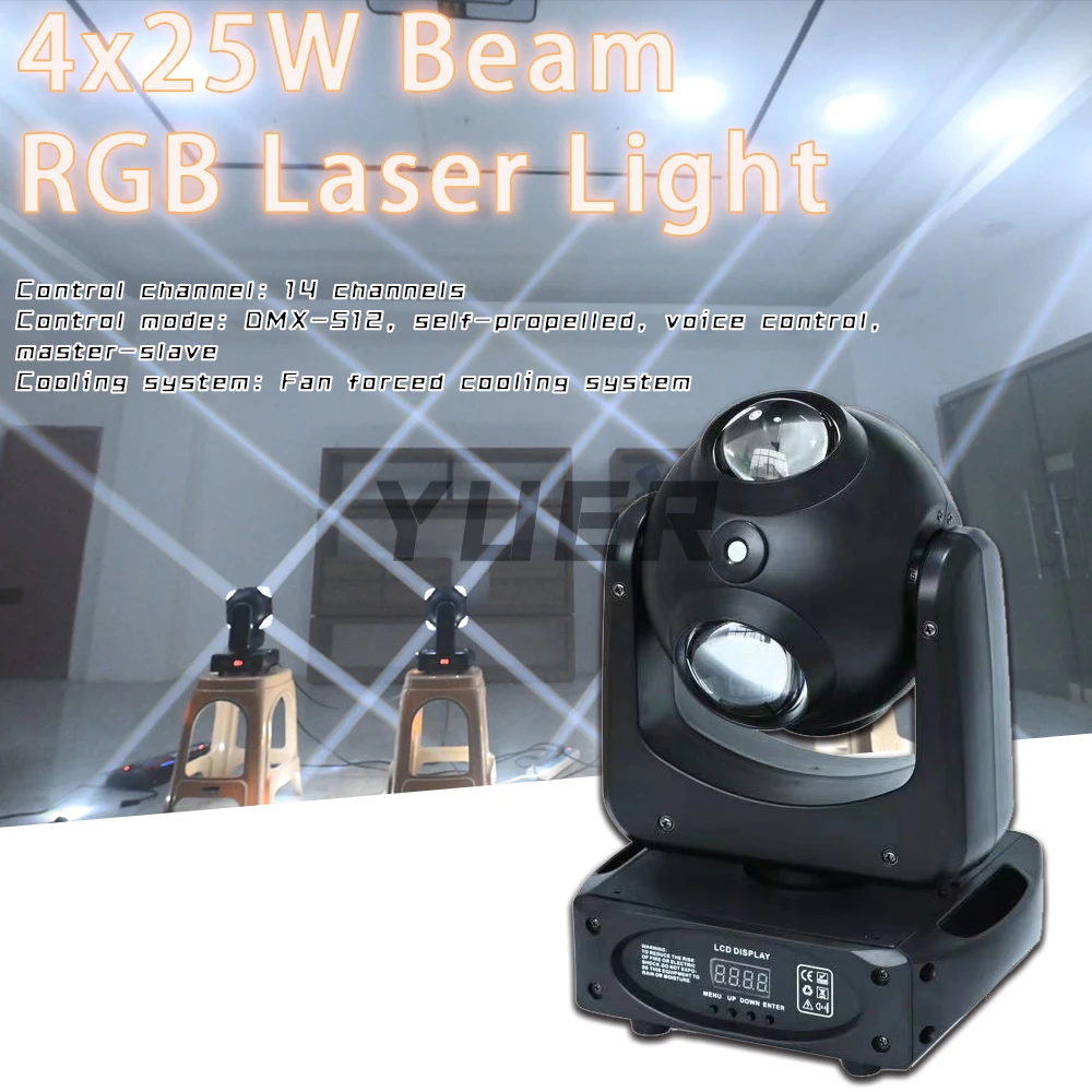 

New 4x25W RGBW LED RG Laser Beam Moving Head Light Stage Lights Projector DMX for DJ Bar Disco Party Indoor Christmas Lighting