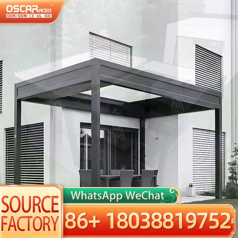 2026 Modern Outdoor Electric Louvered Waterproof Aluminum Gazebo Pavilion with Roller Zip Screens for Garden Patio Backyard perg