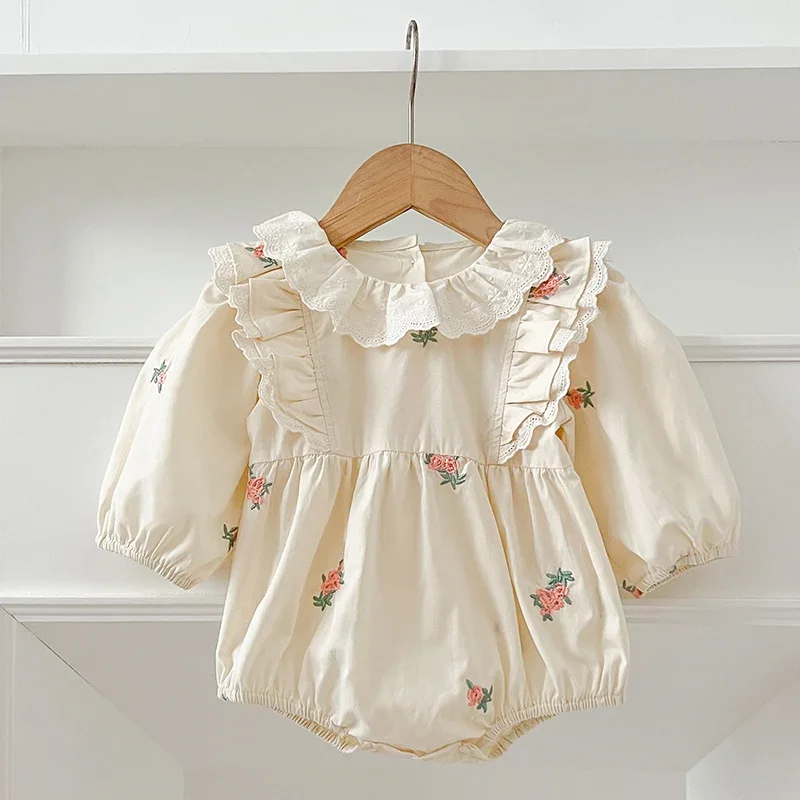 0-2Y Baby Girl Clothes Spring Soft Cotton Newborn Baby Girl Long Sleeves Romper Embroidery Flower Fashion Girls Infant Clothing