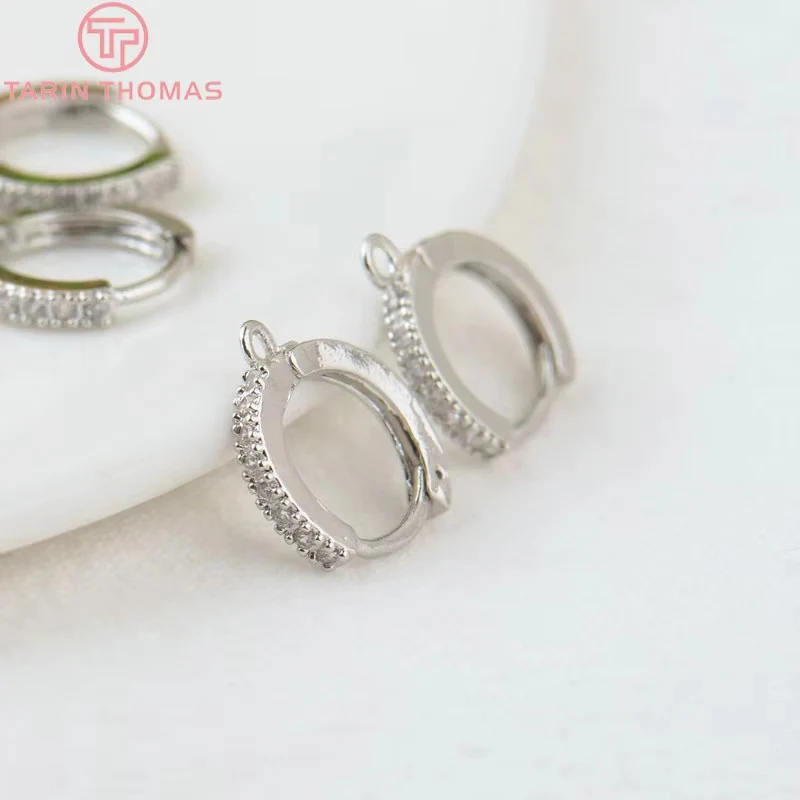 (2361)4PCS 12.5MM 24K Gold Color Brass and Zircon Round Earring Hooks Wysokiej jakości akcesoria do wyrobu biżuterii Akcesoria — zdjęcie 6