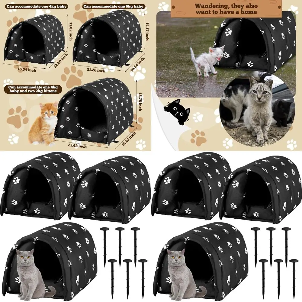 

Всепогодные складные домики для кошек - набор из 3 штук, 21.3 x 16.5 x 14.2, утепленные для уличных кошек и собак, подходят для котят до 6 кг