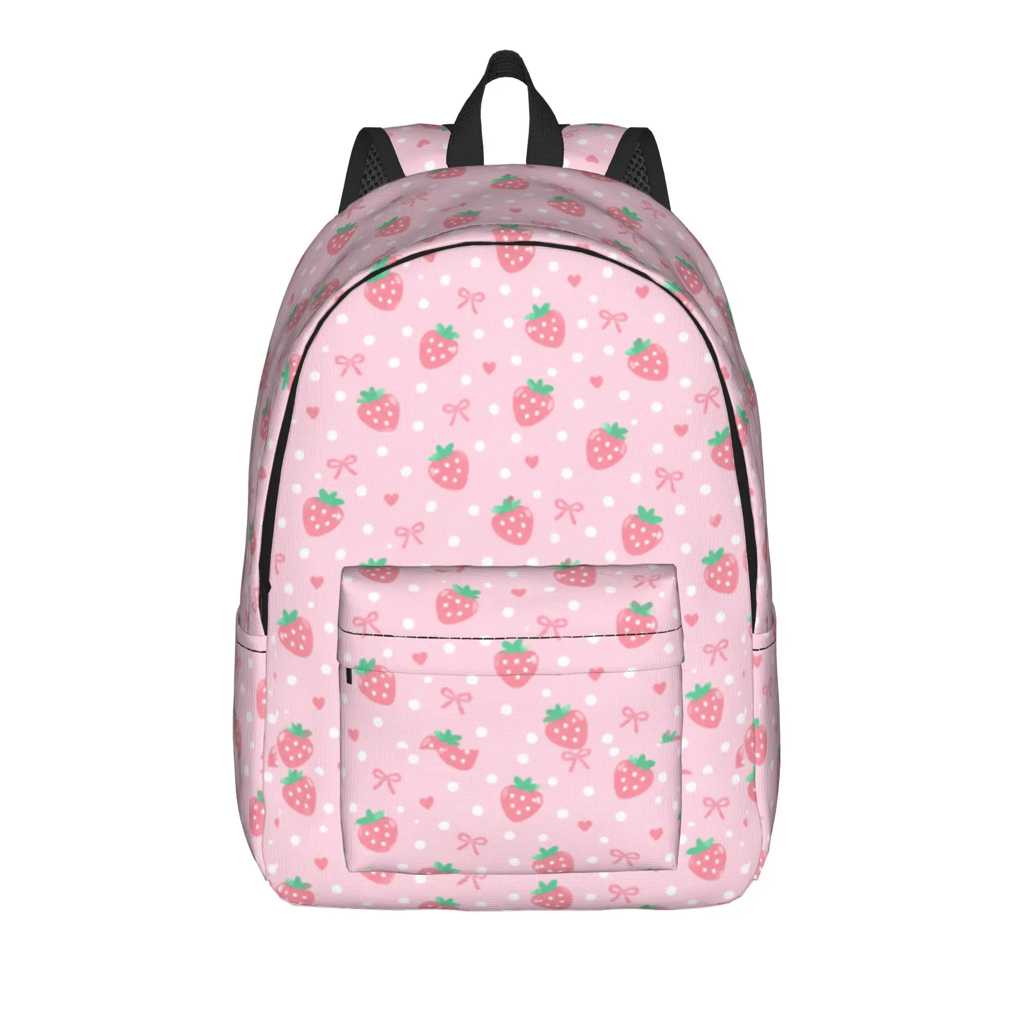Pink Strawberry Polka Backpack  Kawaii Backpacks Female Camping Pattern High School Bags High Quality Rucksack