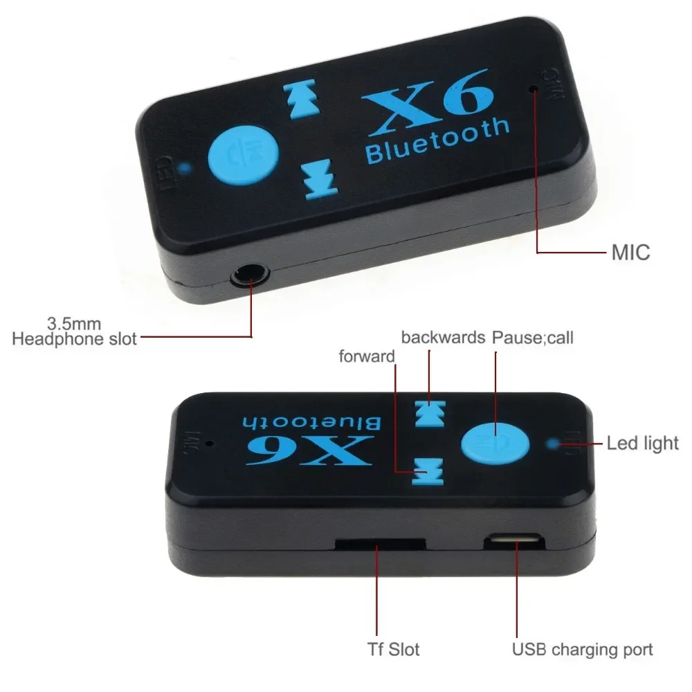 Récepteur Bluetooth sans fil X6, adaptateur audio de musique, prise 3.5mm, dongle AUX, kit de voiture, câble V4.1, interface TF pour haut-parleur iPhone