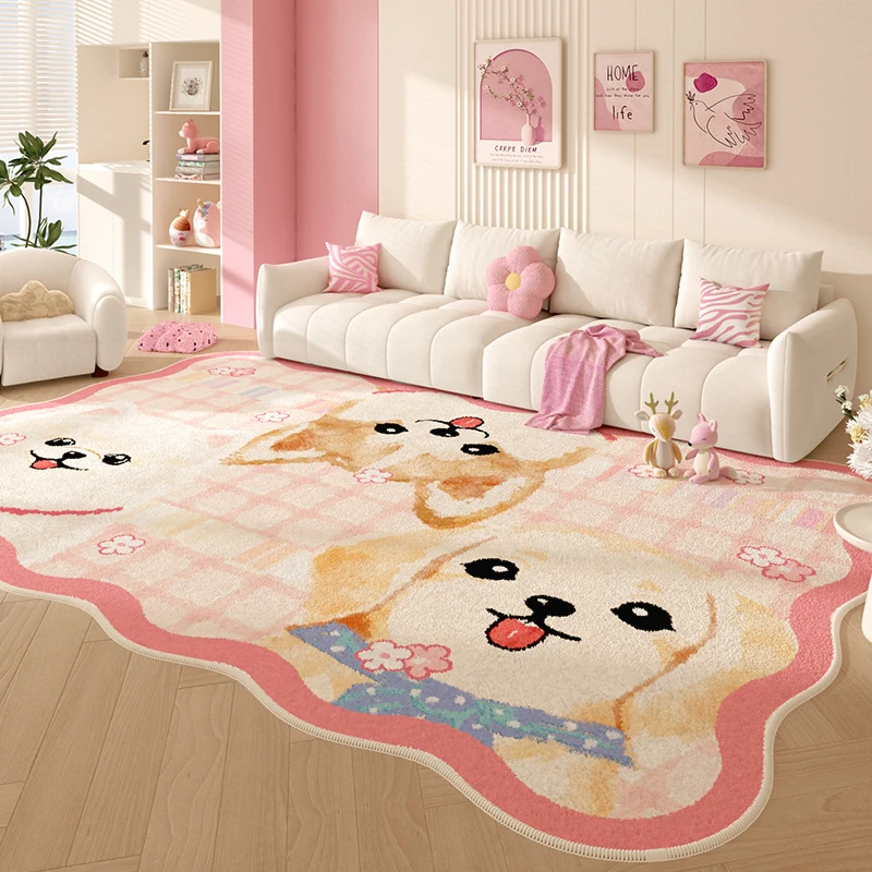 Irregular Shape Living Room Decoration Pink Carpet Fluffy Soft Bedside Floor Mat Cartoon Style Rugs for Bedroom Thick Plush Rug