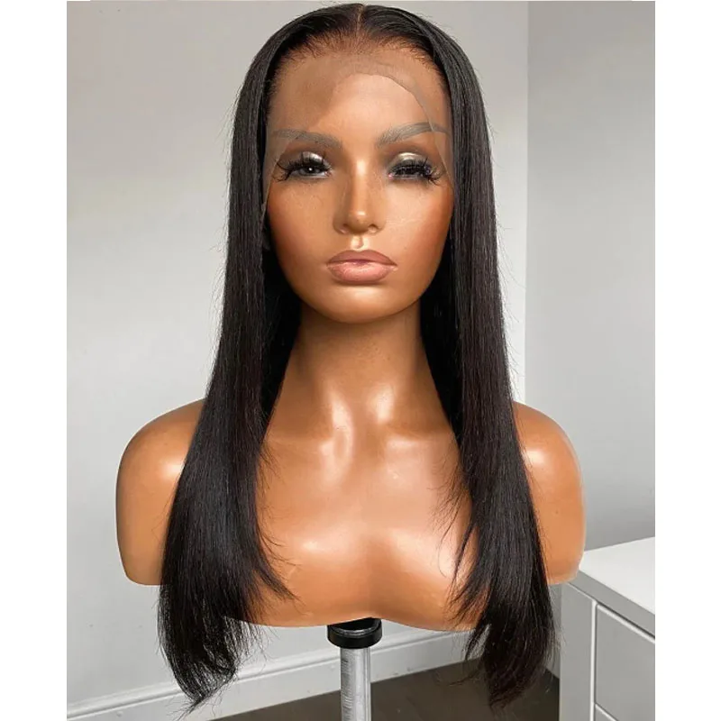 Soft 180Density 26" Preplucked Black Layered Hair Long Straight 13*4 Lace Front Wig For Black Women With Babyhair Glueless Daily