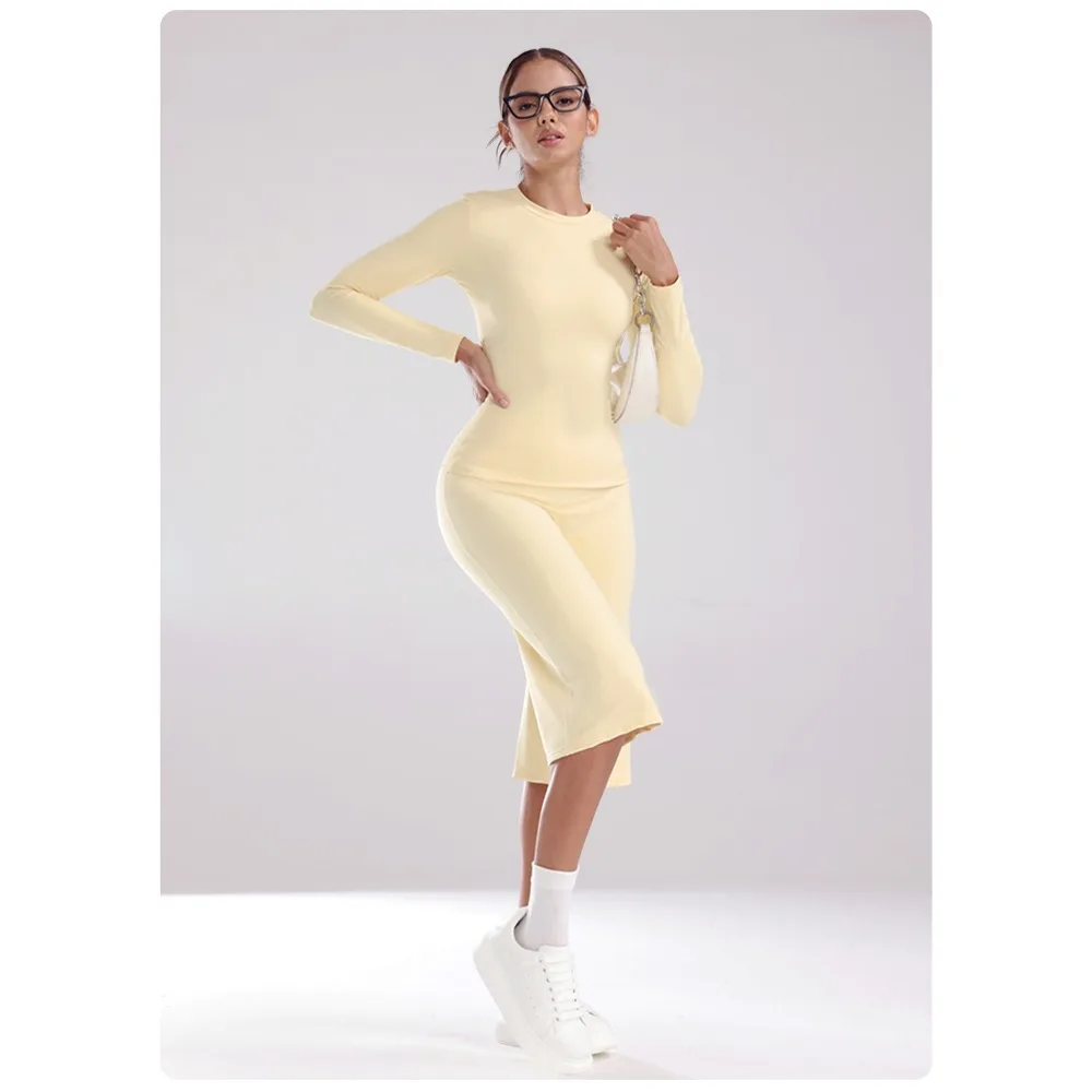 New Nude Long Sleeved Yoga Suit, Fitness Sportswear for Women, Two-piece Suit, Quick Drying and Comfortable Nylon Spandex Blend