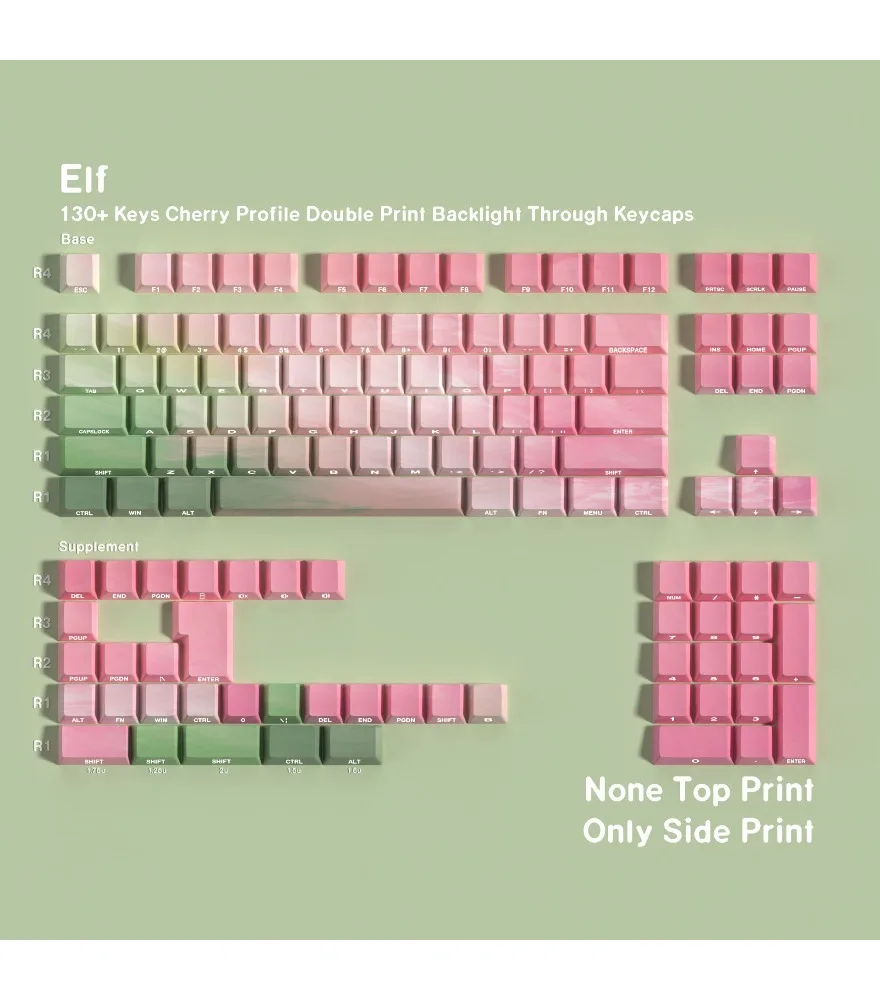 Keycap French German West Korean Russian European small language magnetic axis elf double engraved light transmission Pbt