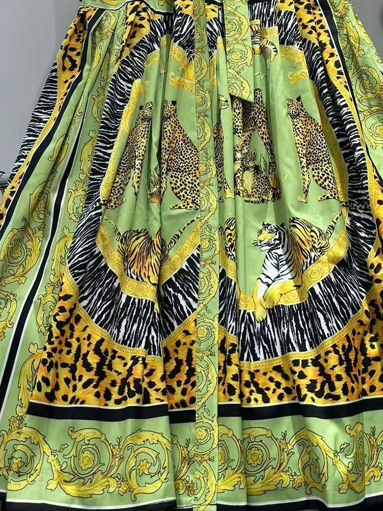 Gonna camicia in vita legata con colletto rialzato con stampa geometrica retrò 2025 gonna soffice da donna autunnale abito lungo ampio alla moda