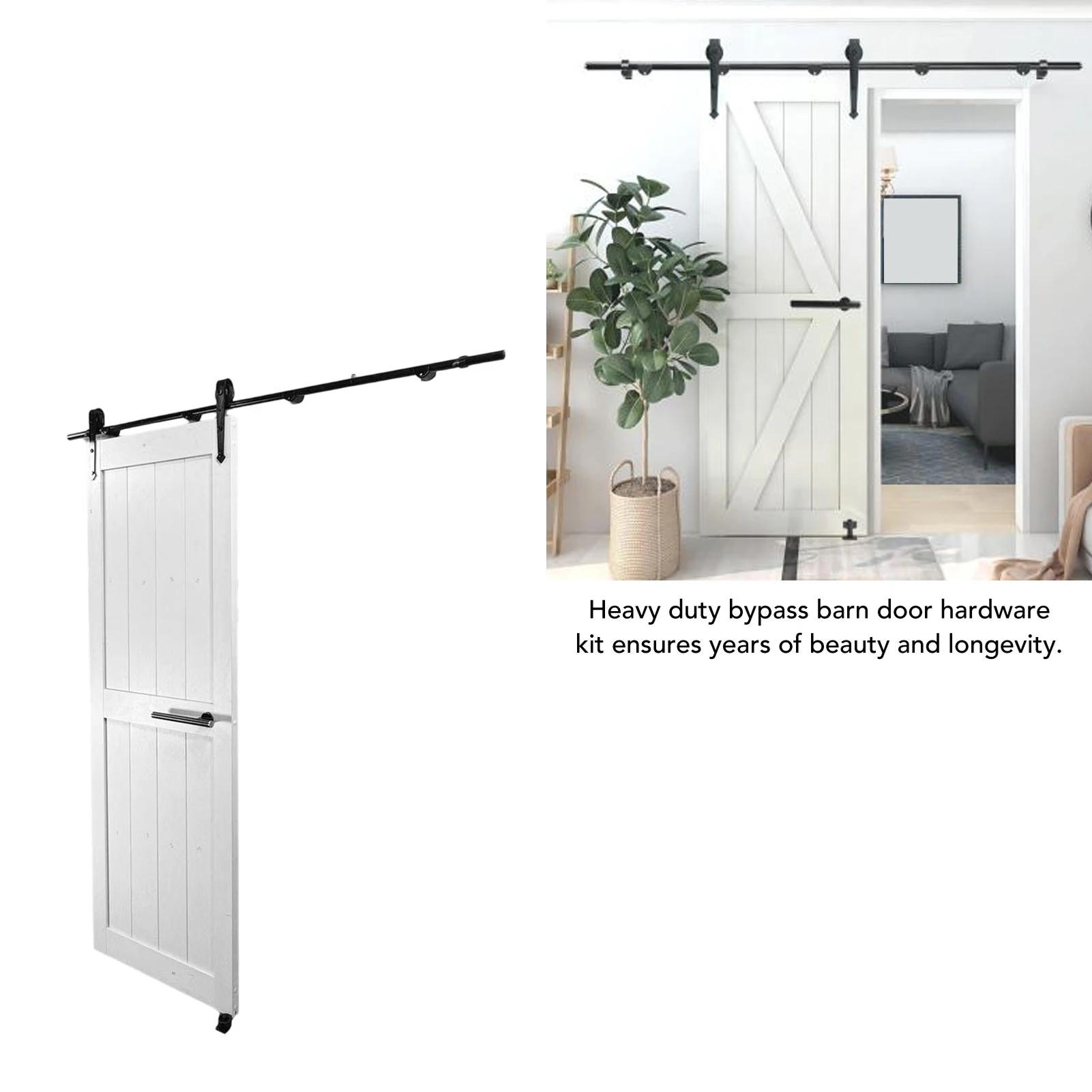 

Комплект фурнитуры для раздвижных ворот сарая длиной 6 футов для двойных деревянных дверей, сверхмощный, простой в установке, черный комплект направляющих для дверей сарая