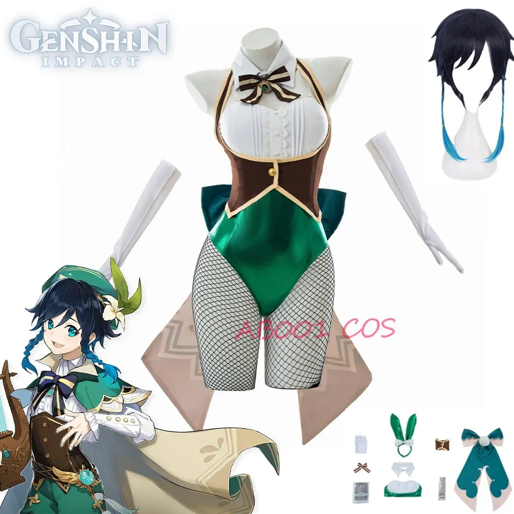 Bunny Girl Venti Cosplay Costume Genshin Impact Venti Bunny Costume Sexy Women Jumpsuit Venti Cosplay Costume Anime Clothes Cos